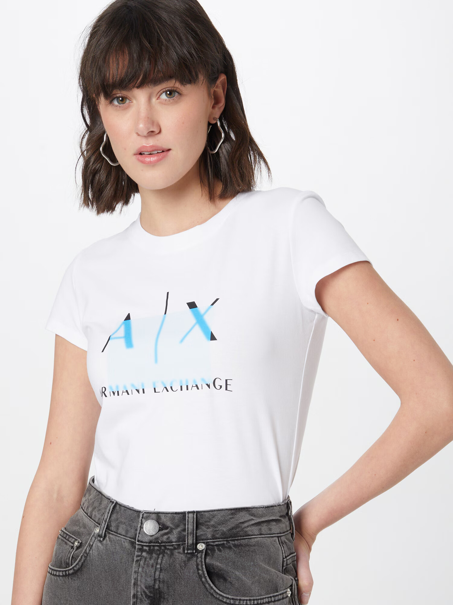 ARMANI EXCHANGE Tricou 'LYTKA' albastru marin / turcoaz / alb - Pled.ro