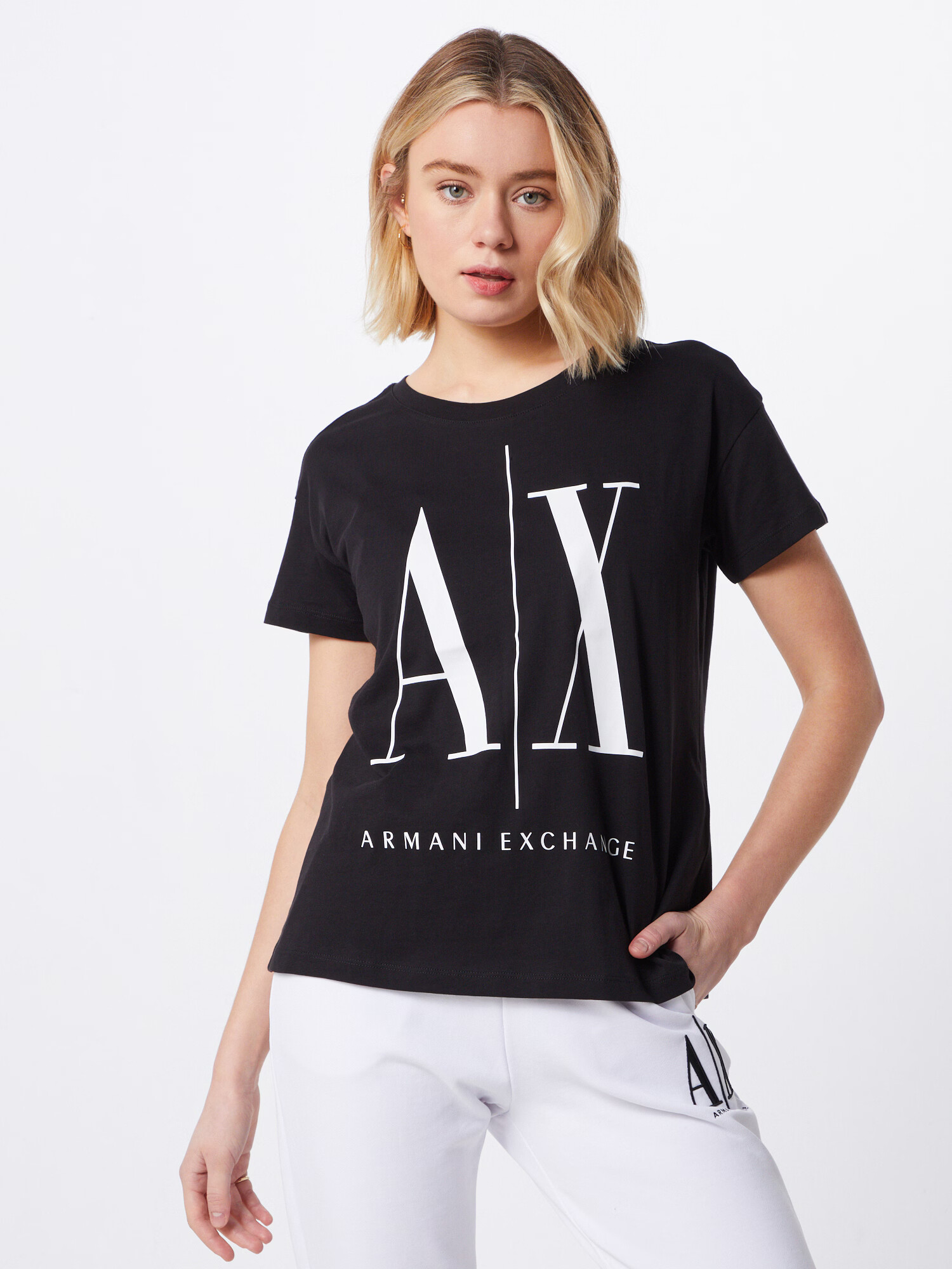 ARMANI EXCHANGE Tricou negru / alb - Pled.ro