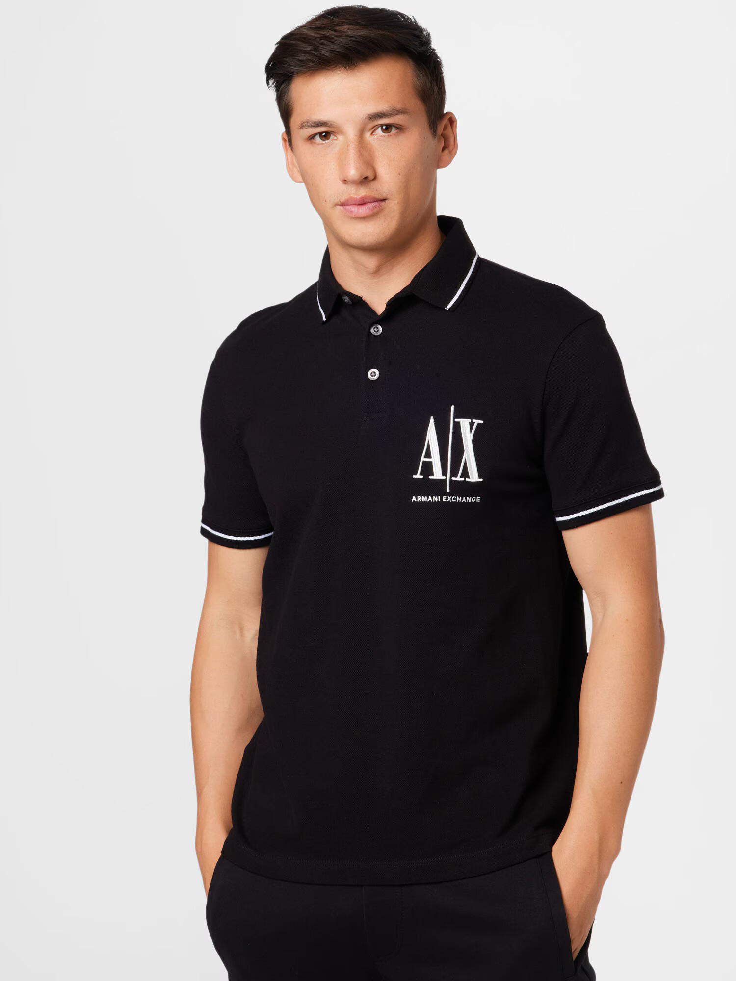 ARMANI EXCHANGE Tricou negru / alb - Pled.ro