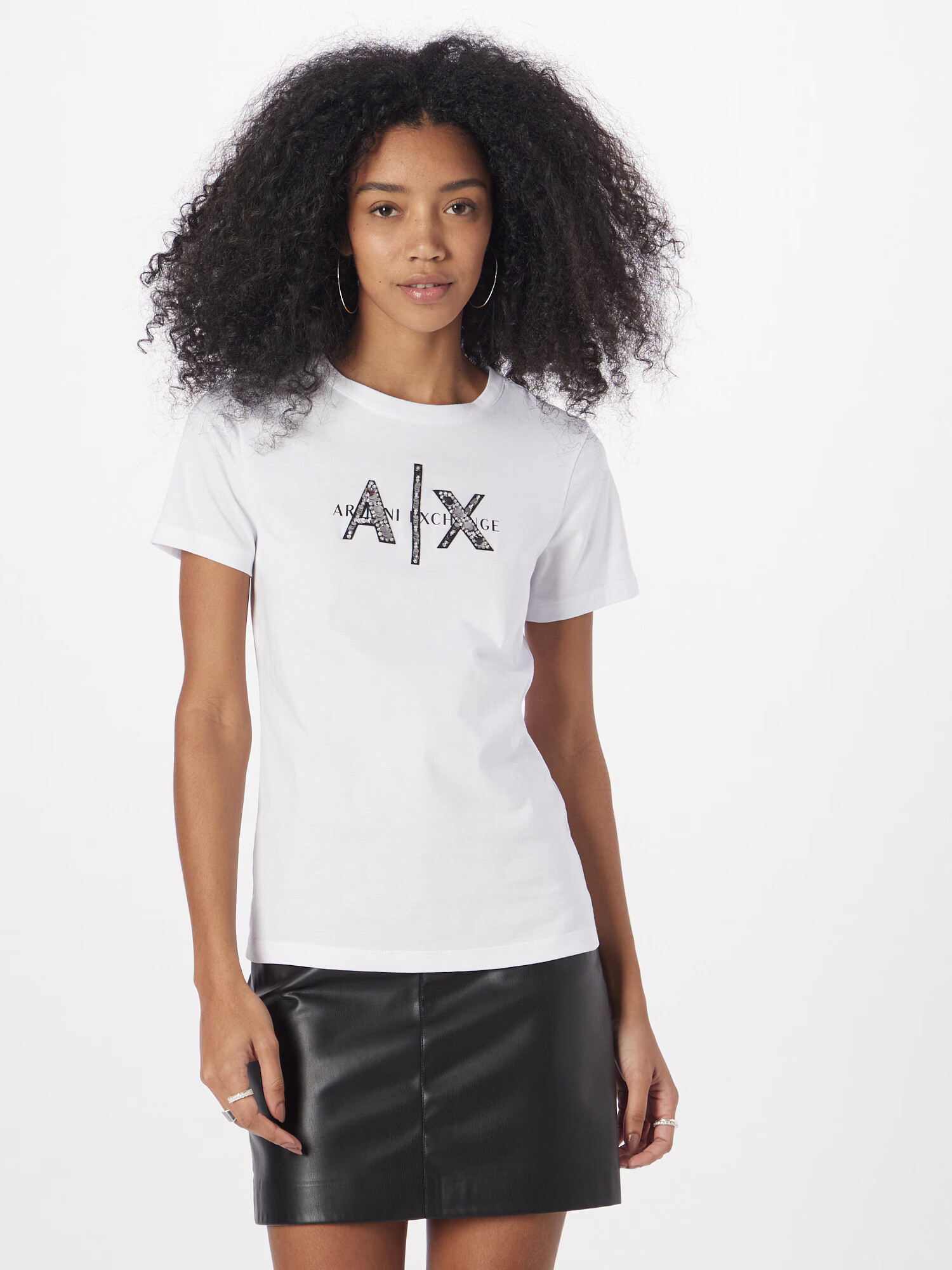 ARMANI EXCHANGE Tricou negru / argintiu / alb - Pled.ro