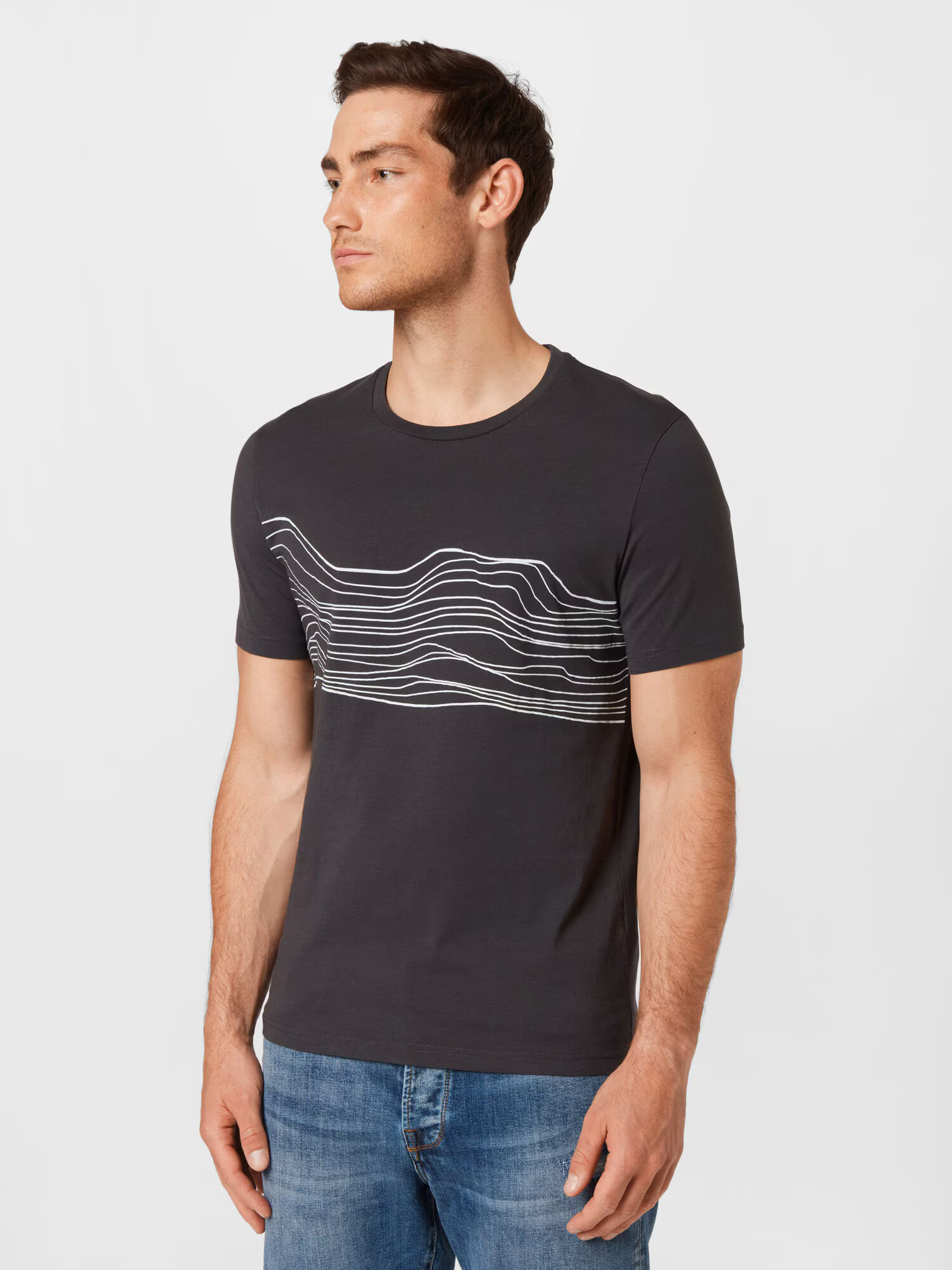 ARMEDANGELS Tricou 'JAAMES SOUND WAVES' gri închis / alb - Pled.ro