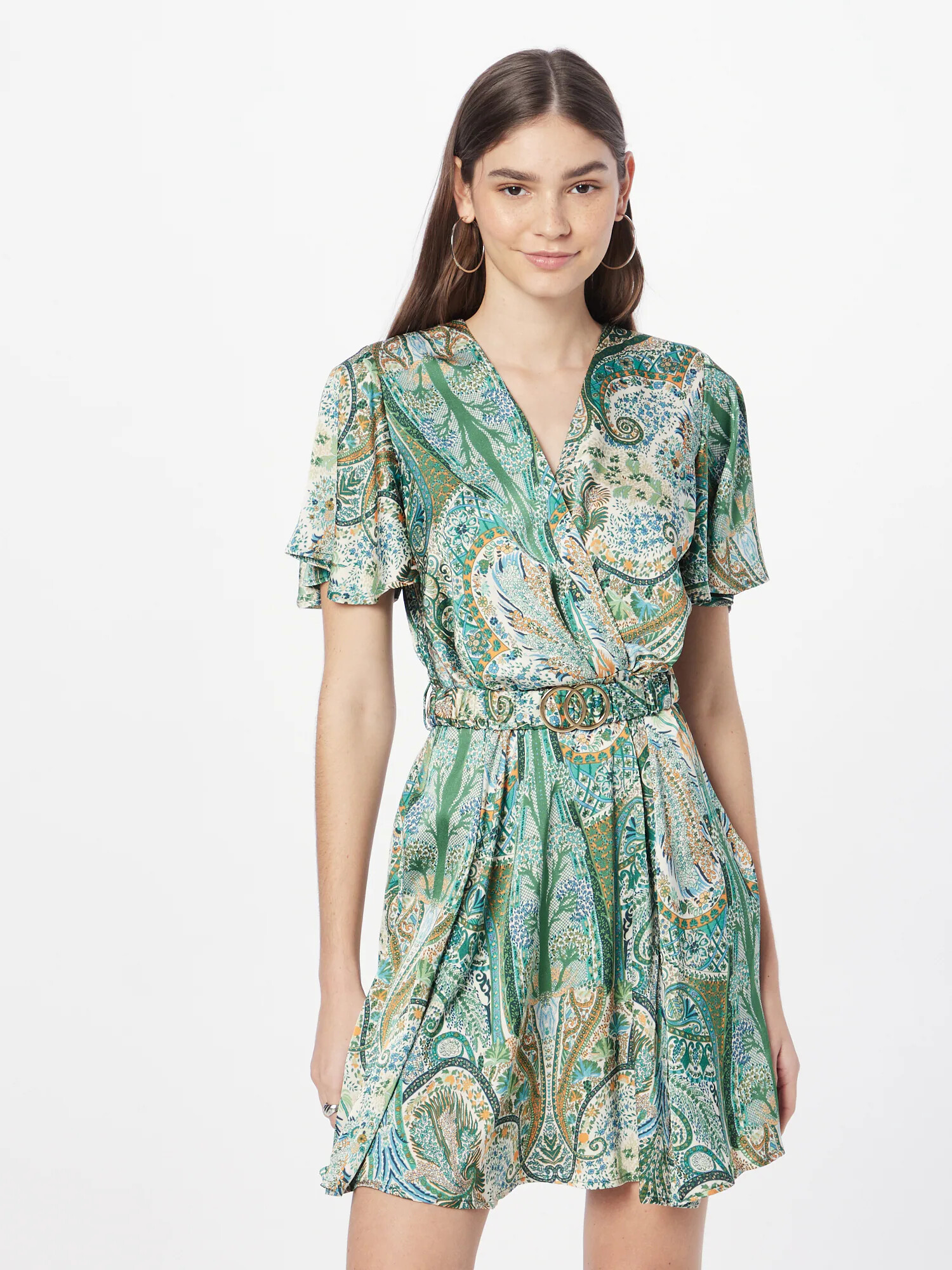 AX Paris Rochie albastru deschis / verde jad / portocaliu / alb - Pled.ro