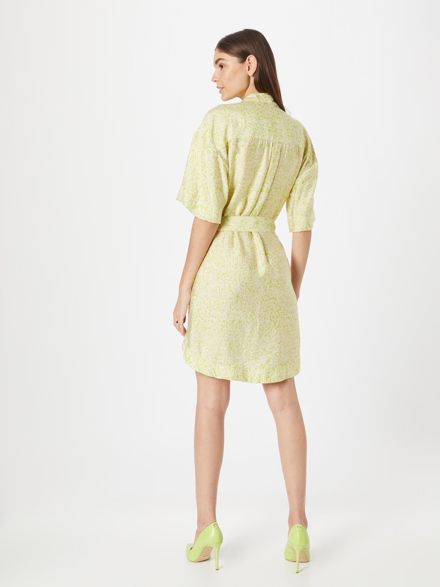 b.young Rochie tip bluză verde stuf / alb - Pled.ro