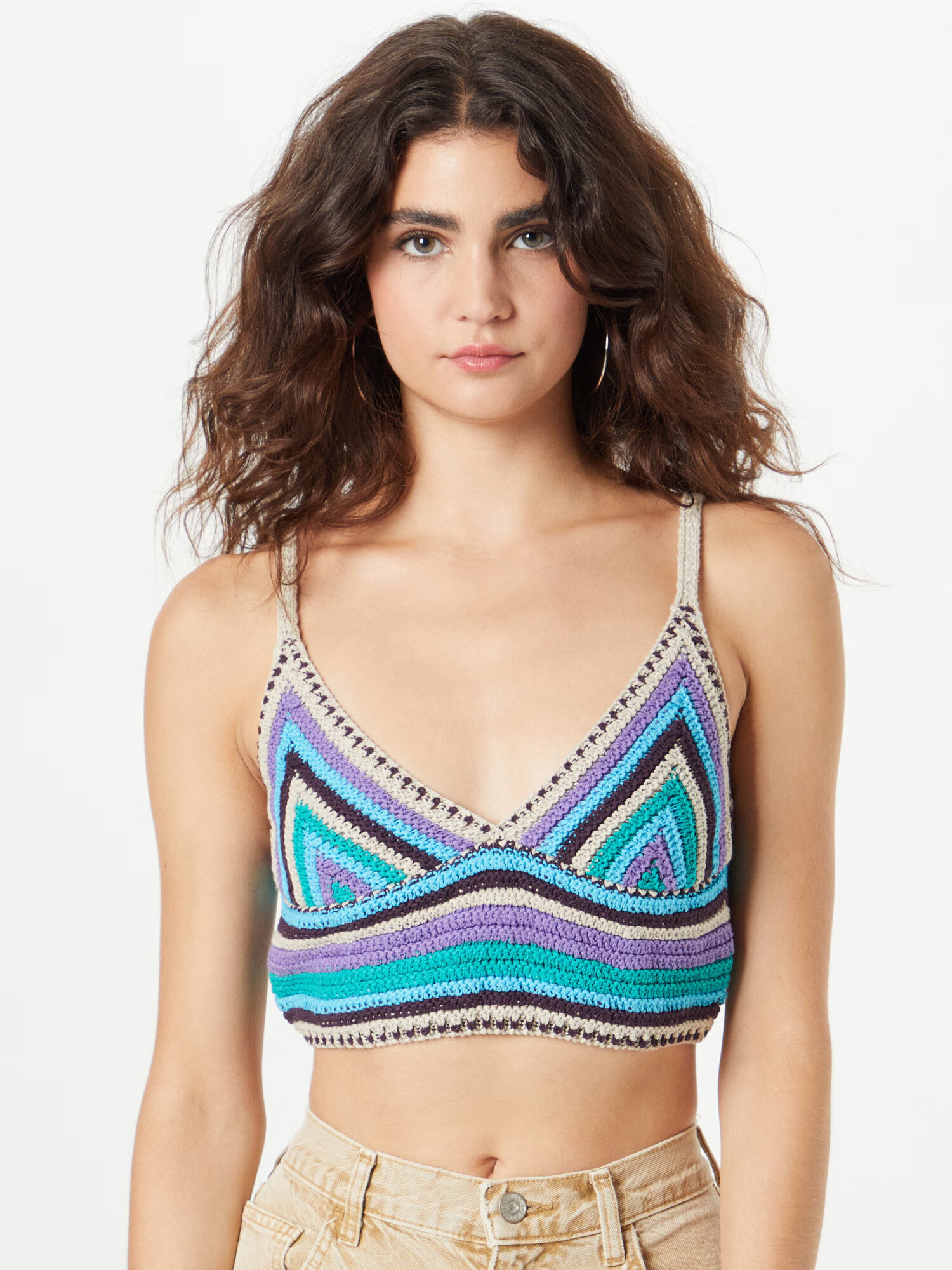 BDG Urban Outfitters Top brodat bej / azur / verde jad / lila - Pled.ro