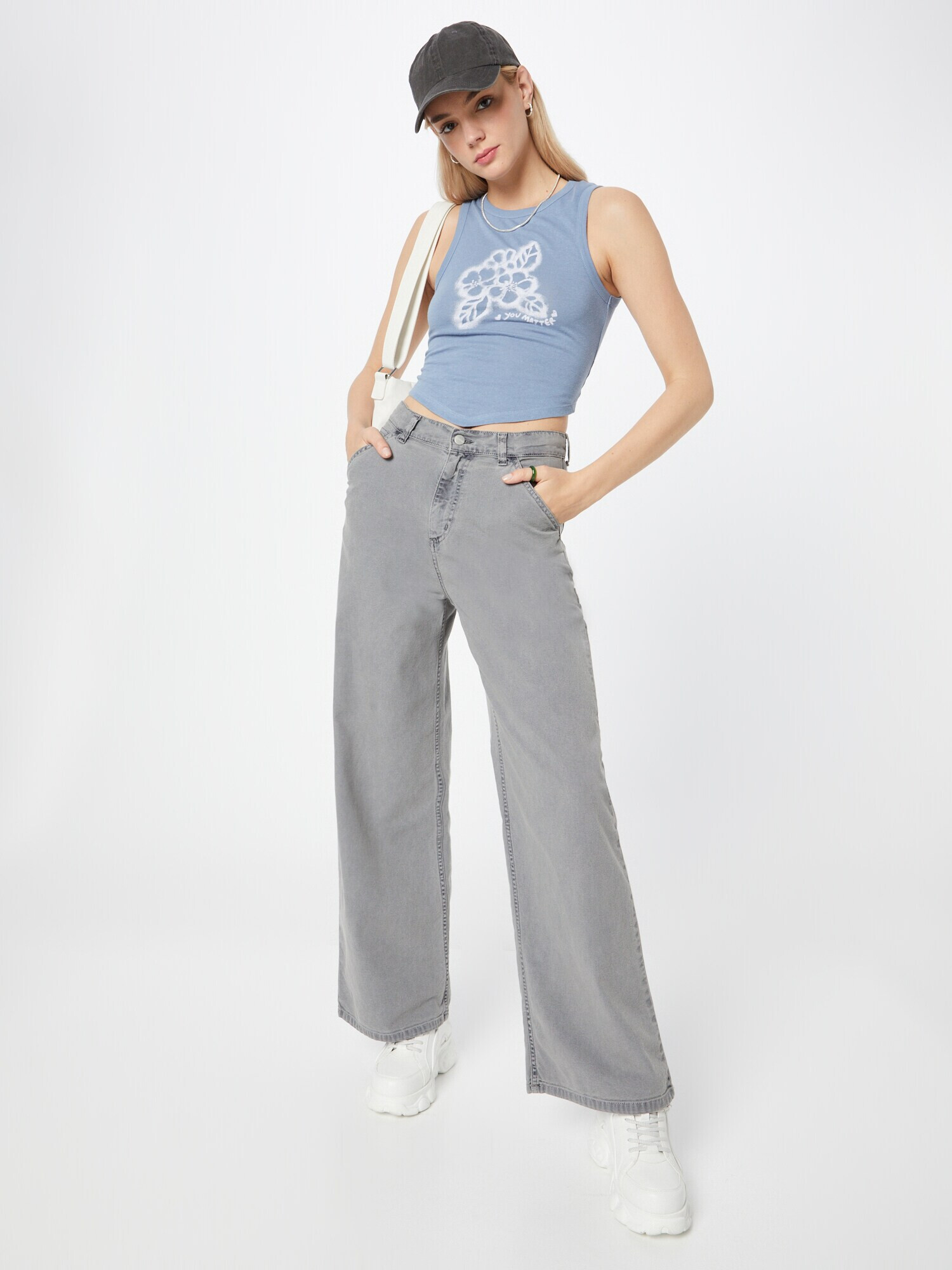 BDG Urban Outfitters Top 'YOU MATTER' albastru fumuriu / alb - Pled.ro