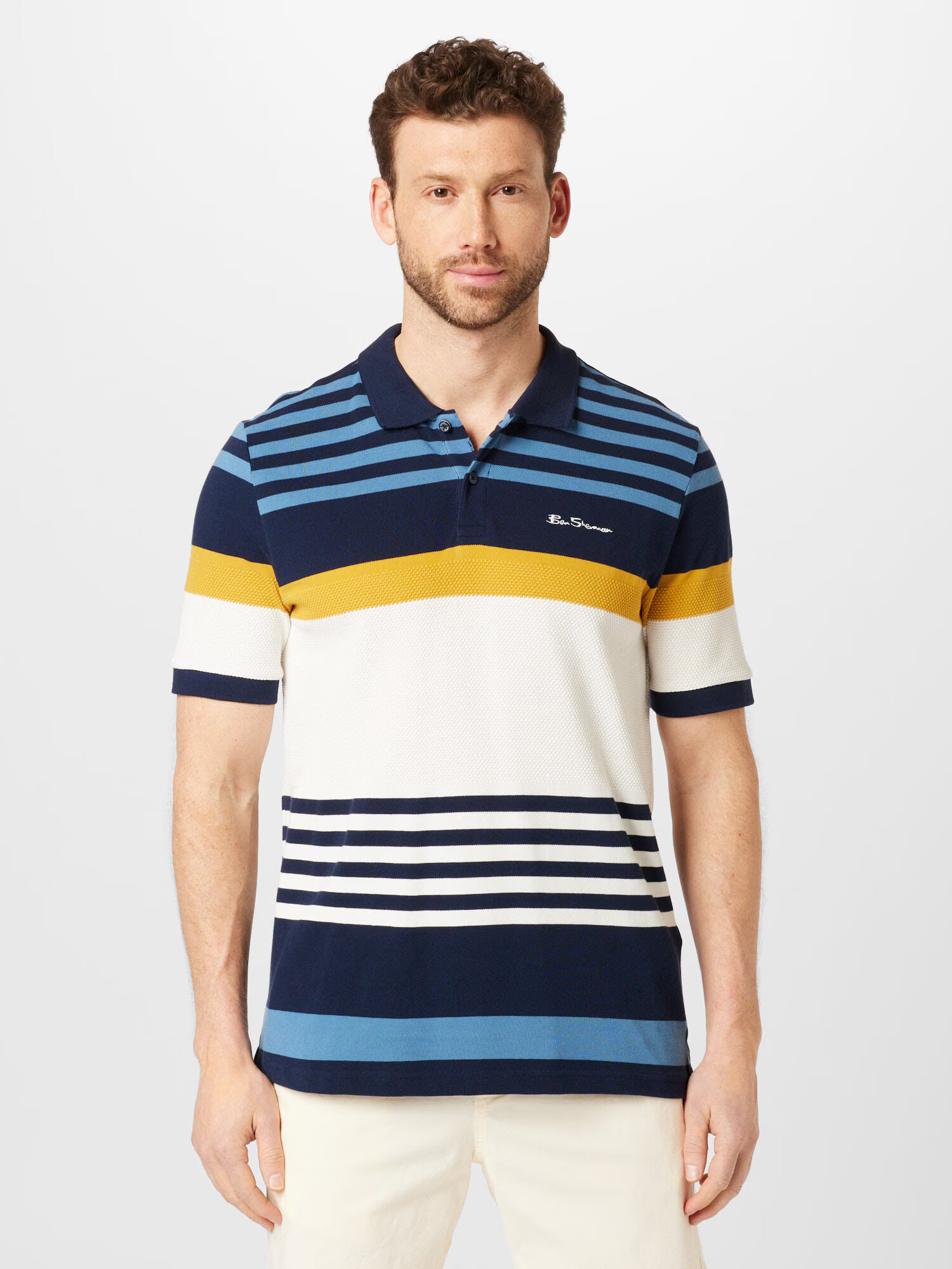 Ben Sherman Tricou bleumarin / albastru fumuriu / galben curry / alb - Pled.ro