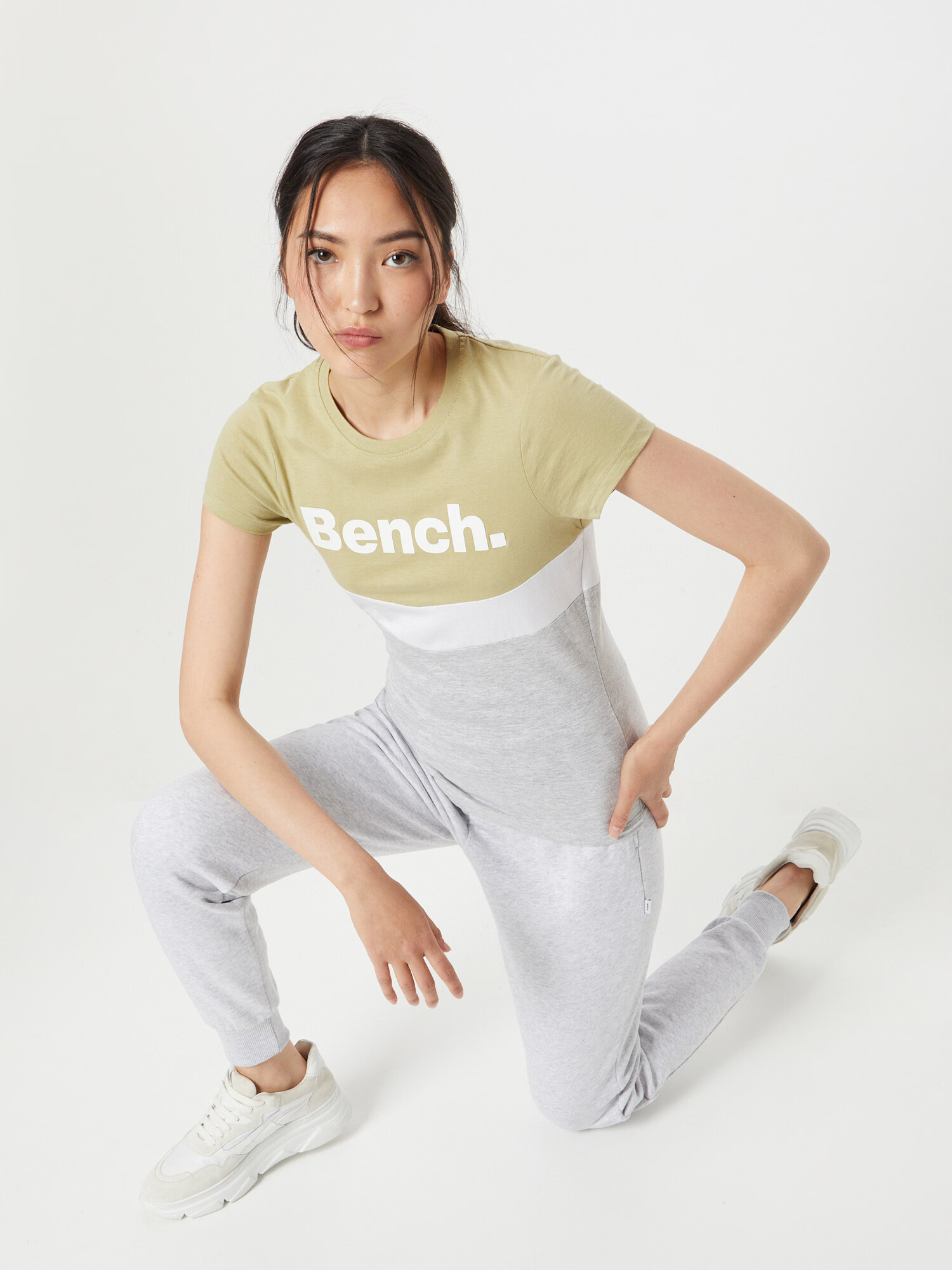 BENCH Tricou 'JAYJAY' gri amestecat / verde deschis / alb - Pled.ro