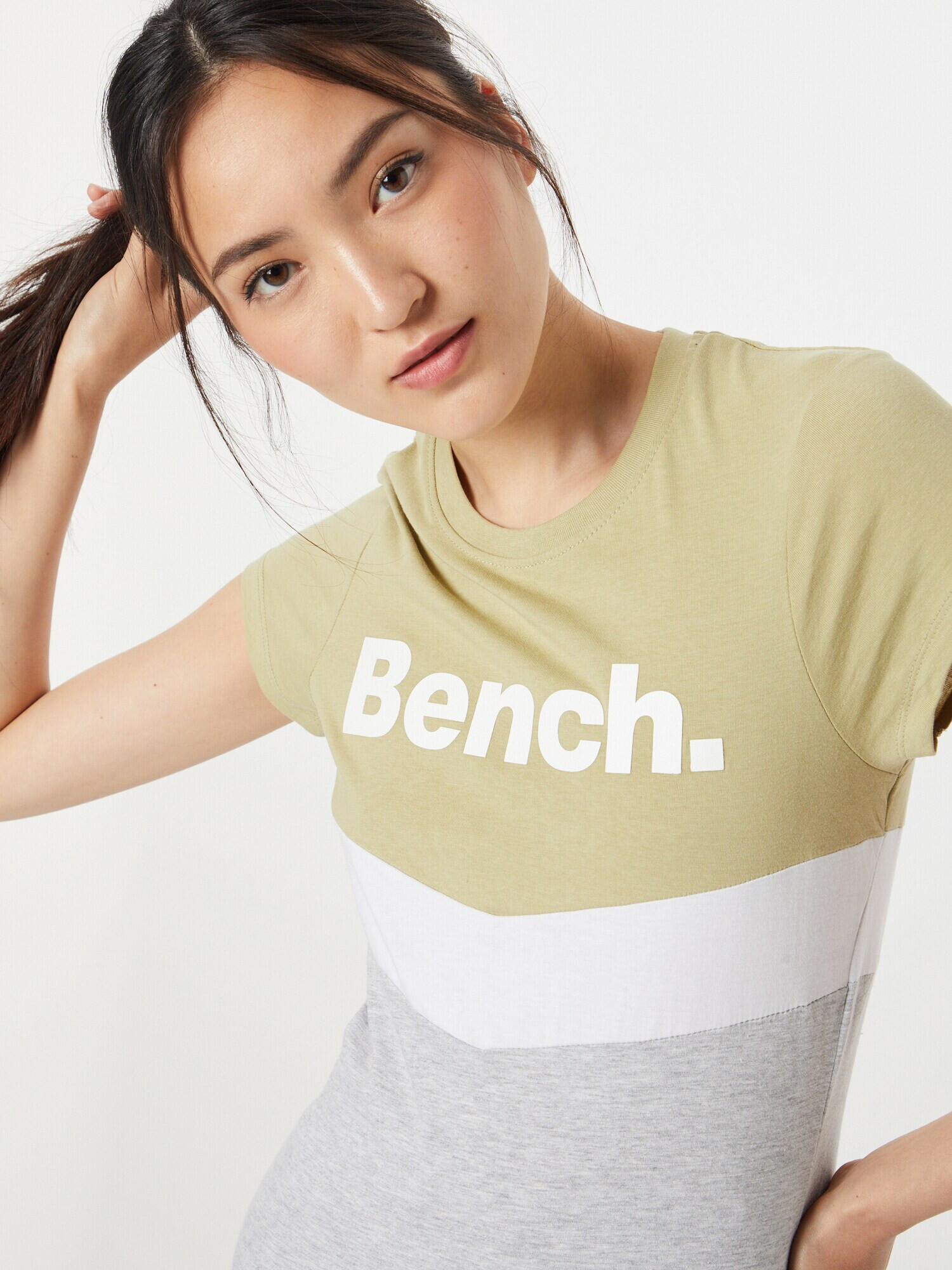 BENCH Tricou 'JAYJAY' gri amestecat / verde deschis / alb - Pled.ro