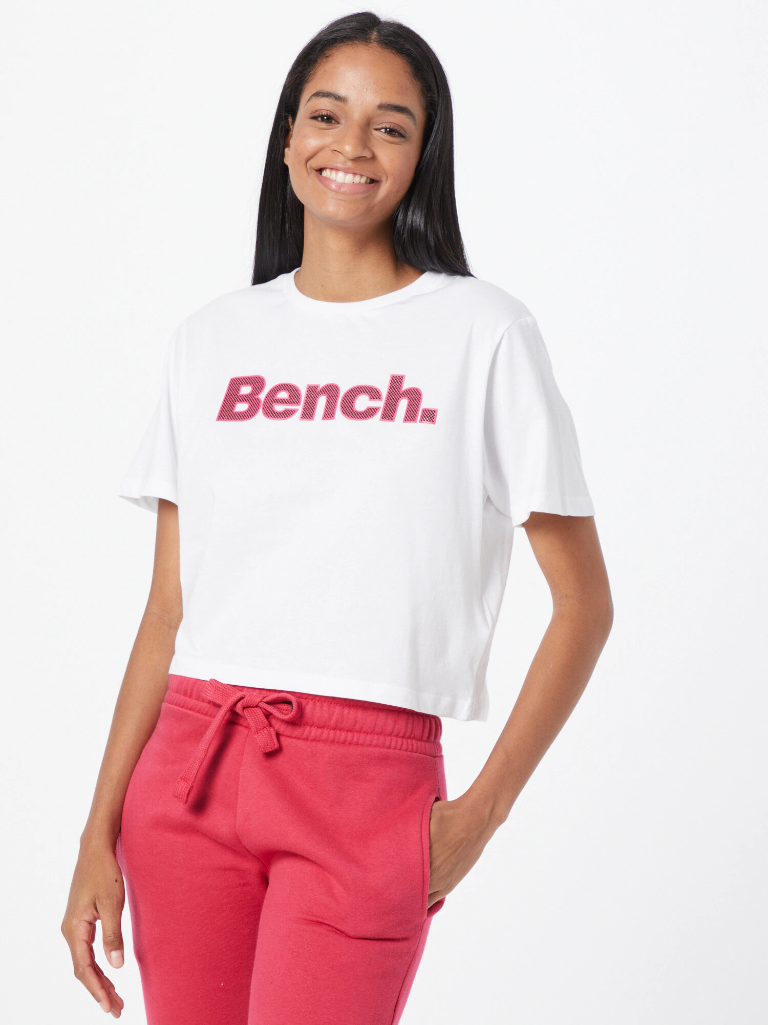 BENCH Tricou 'KAY' roz închis / alb - Pled.ro