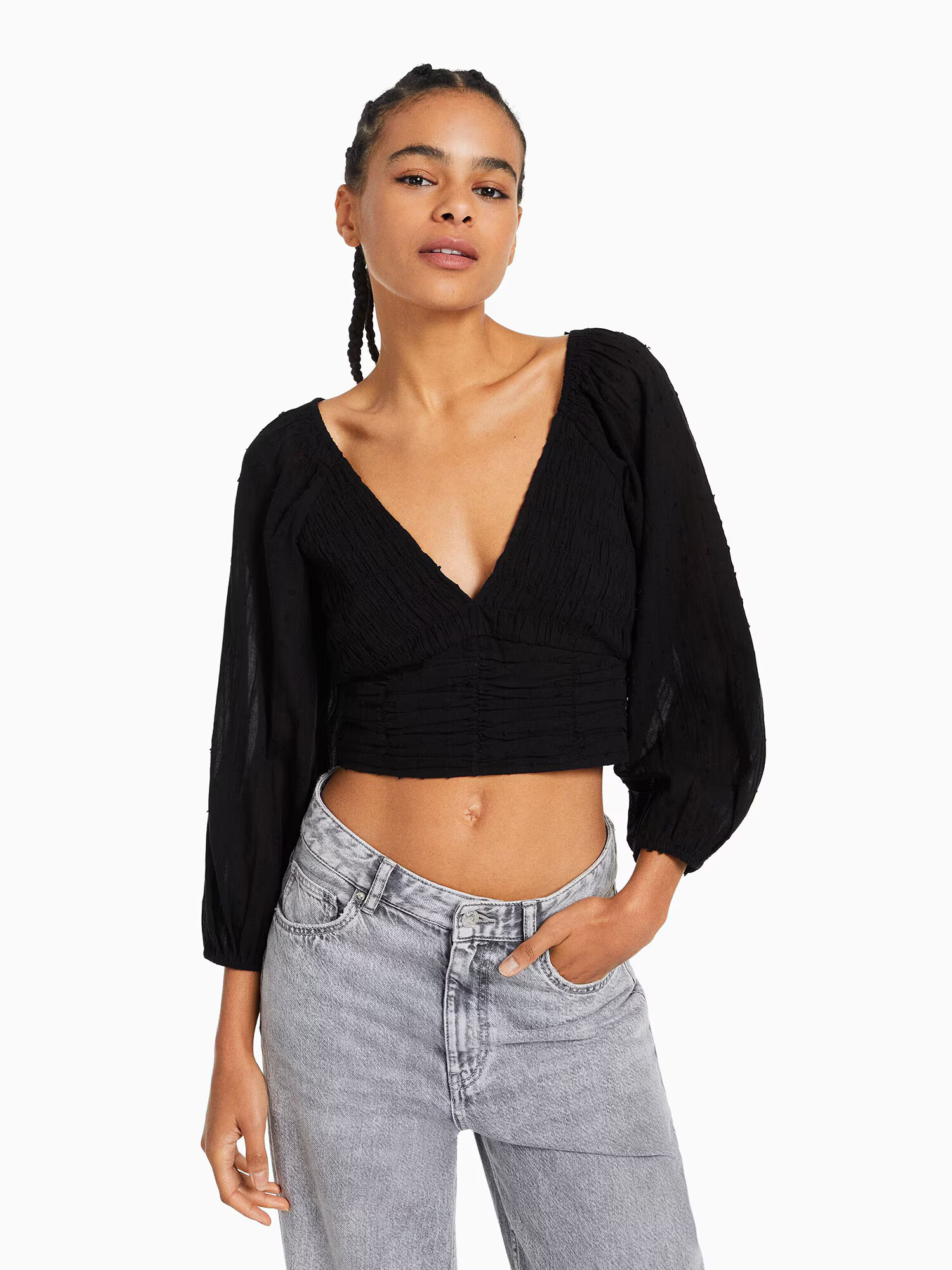 Bershka Bluză negru - Pled.ro