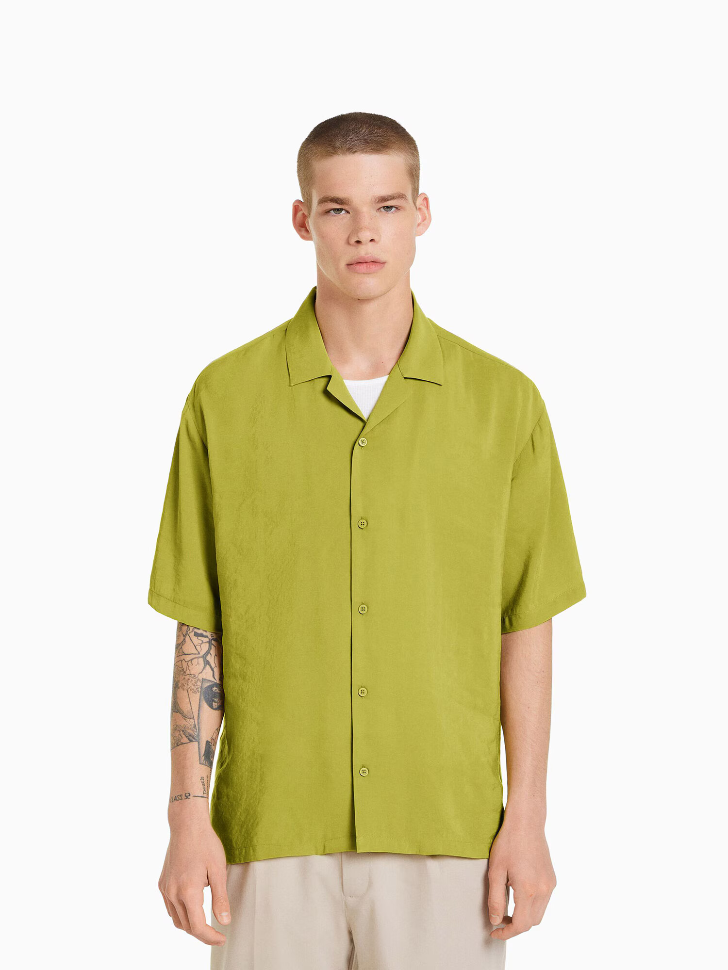 Bershka Cămașă verde stuf - Pled.ro