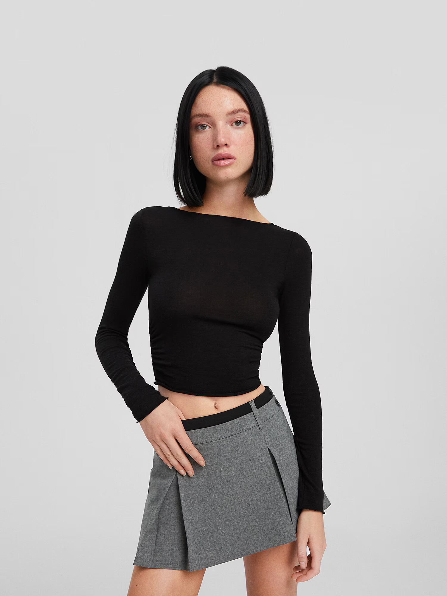 Bershka Fustă gri amestecat / negru - Pled.ro