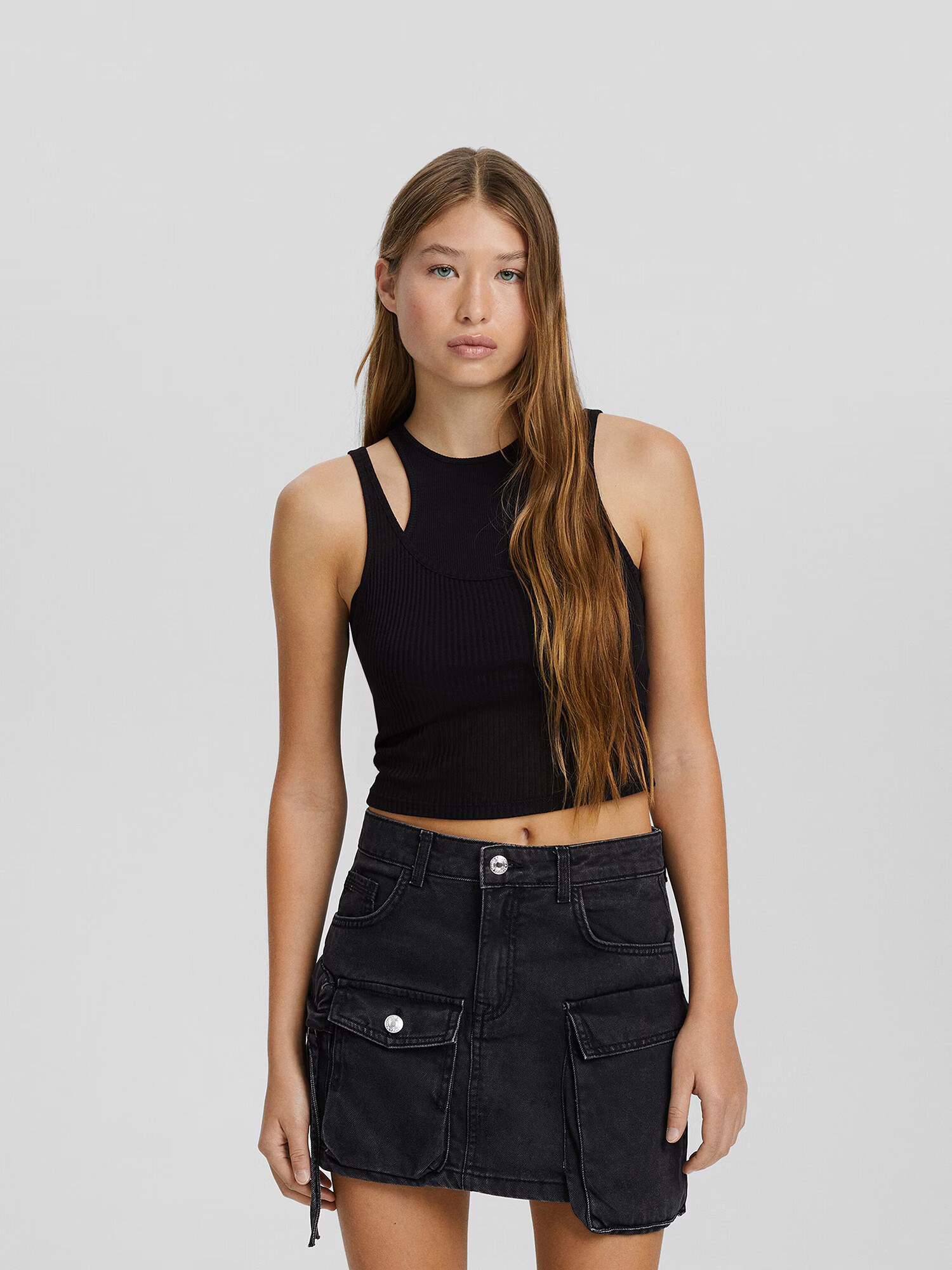 Bershka Fustă negru denim - Pled.ro