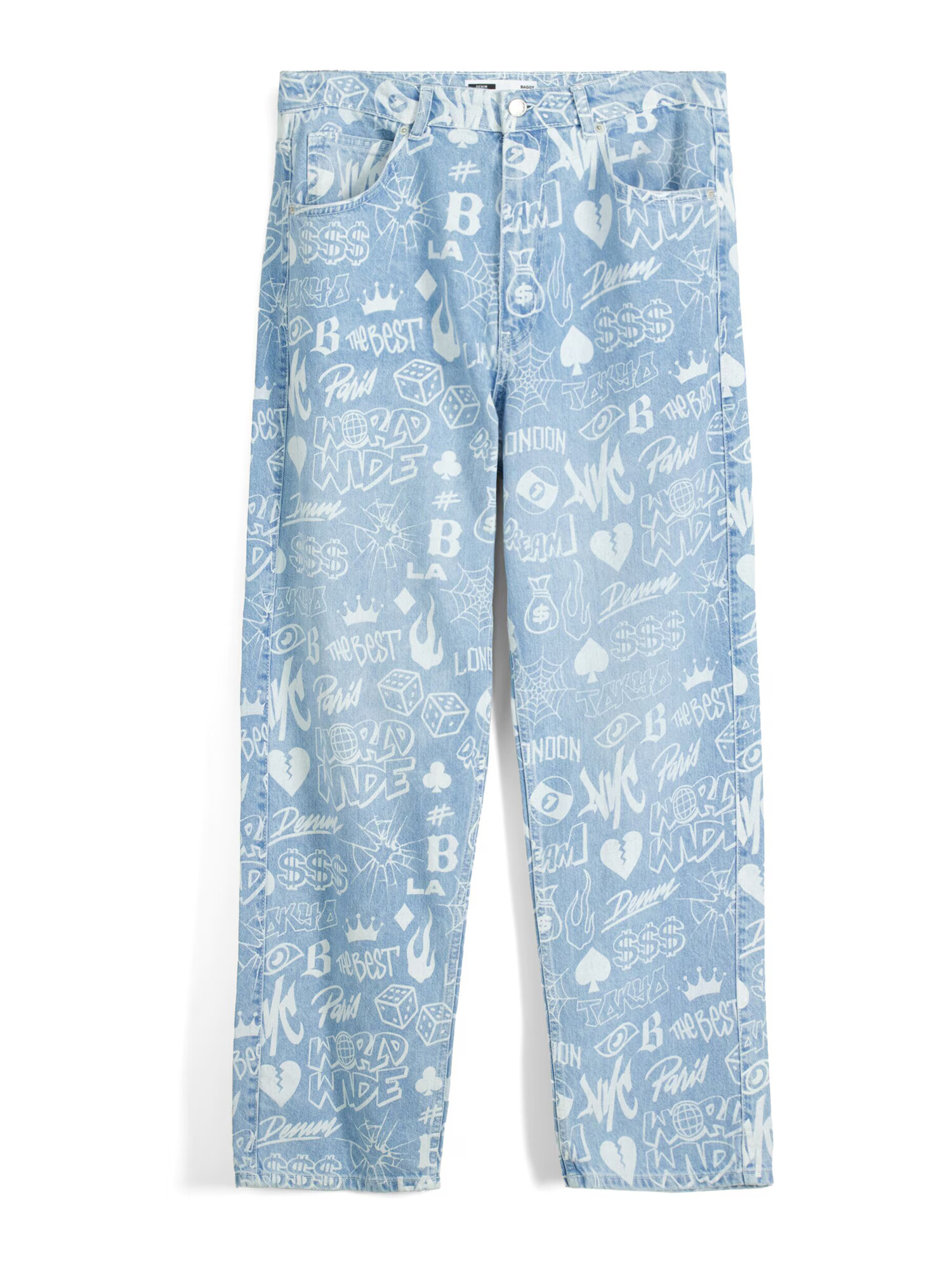 Bershka Jeans albastru denim / alb - Pled.ro