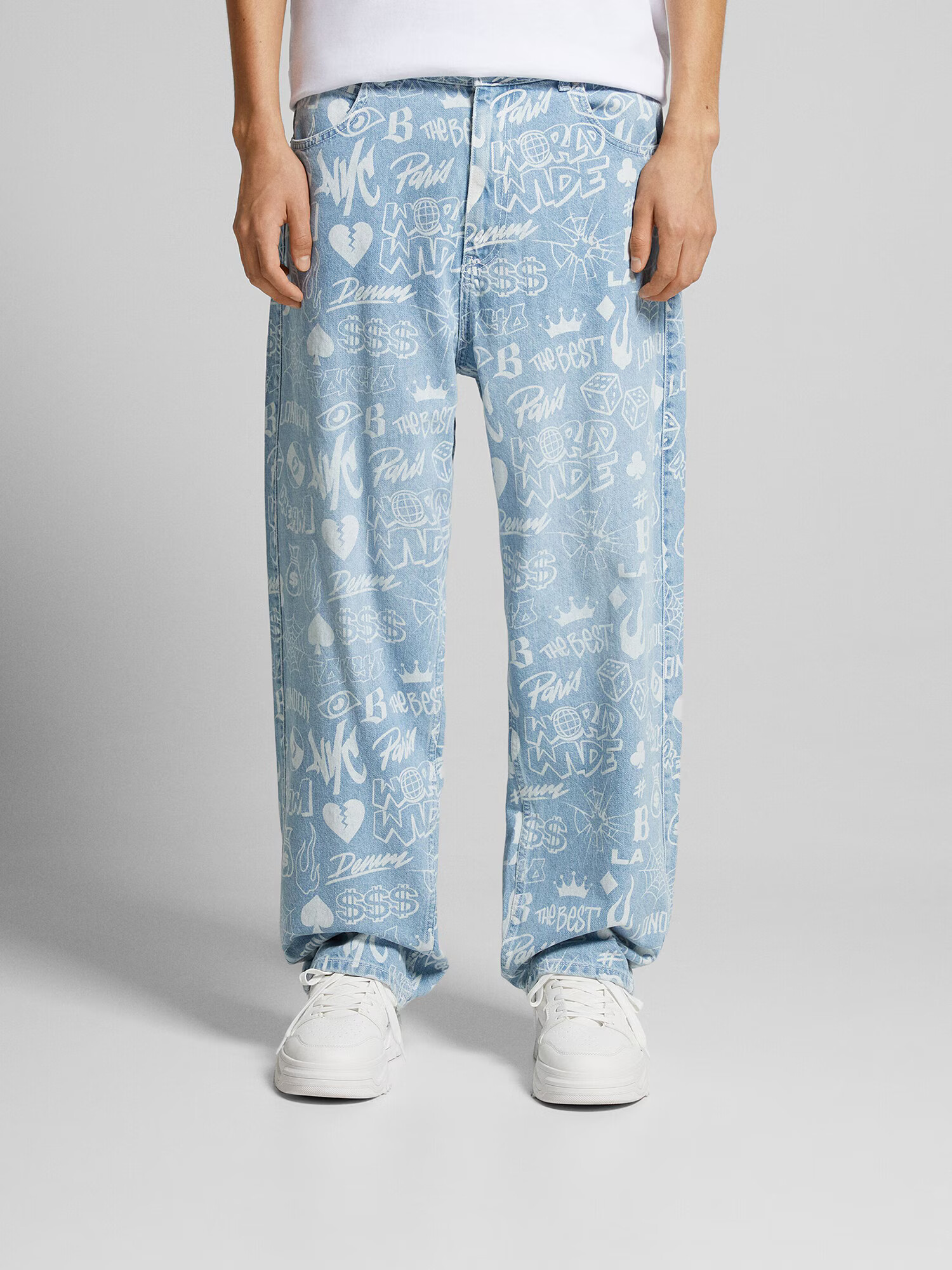 Bershka Jeans albastru denim / alb - Pled.ro