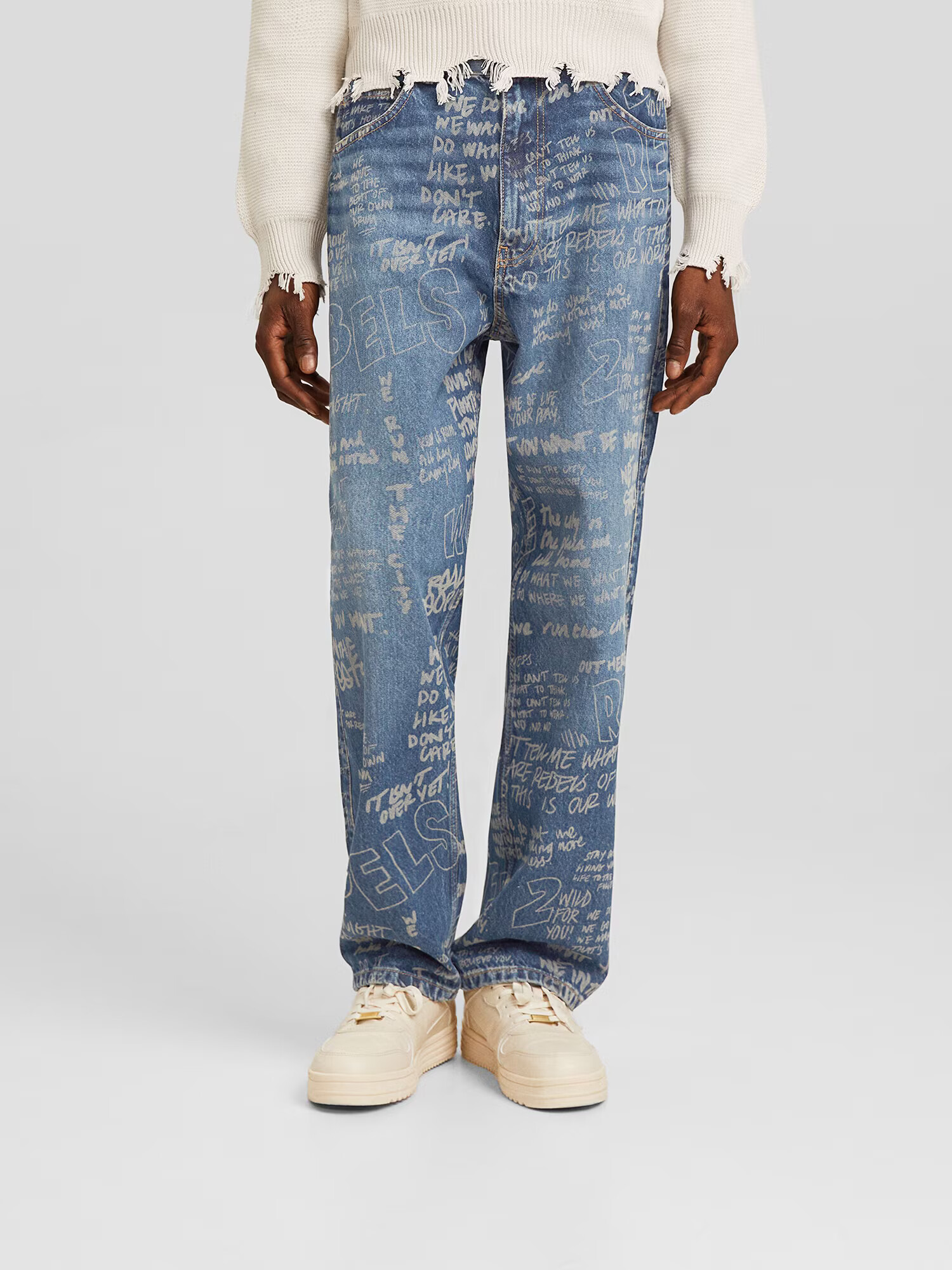 Bershka Jeans albastru denim / gri fumuriu - Pled.ro