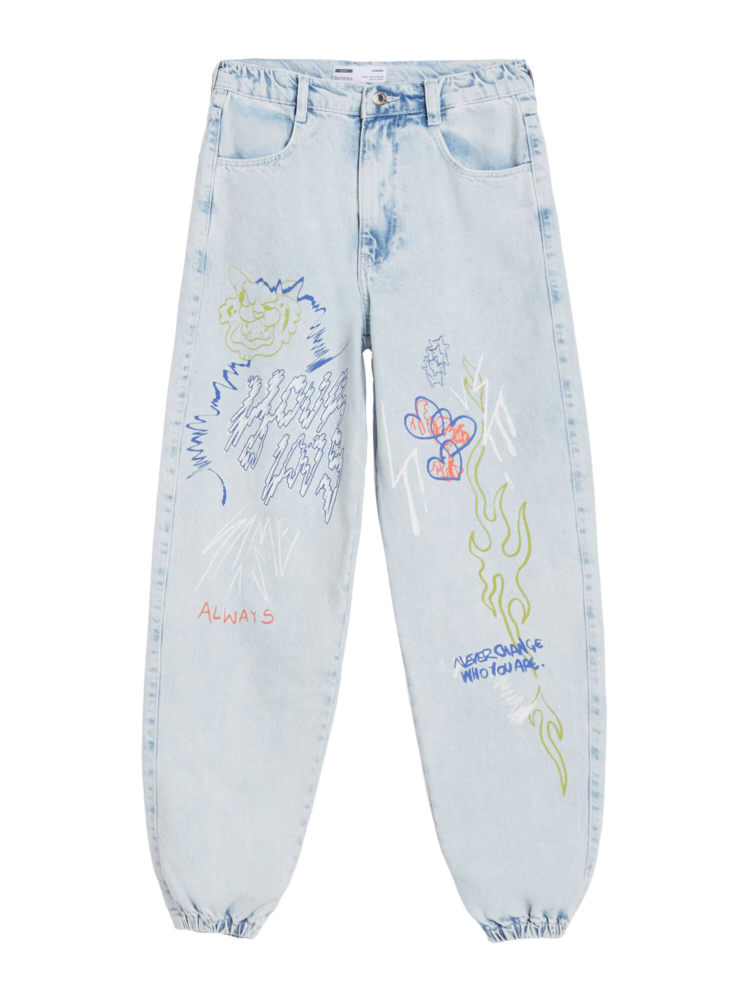 Bershka Jeans albastru deschis / galben / lila / alb - Pled.ro