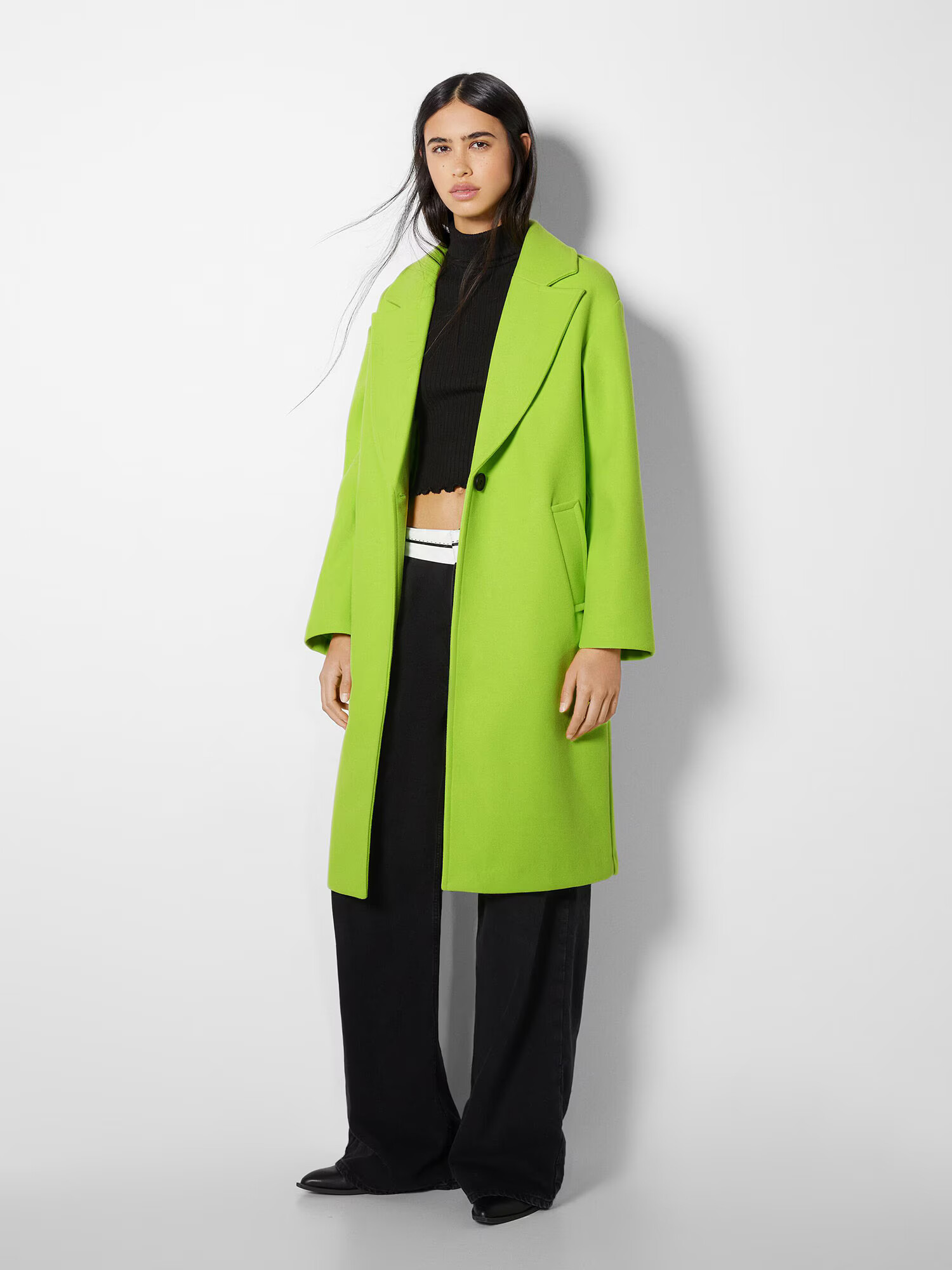 Bershka Palton de primăvară-toamnă verde kiwi - Pled.ro