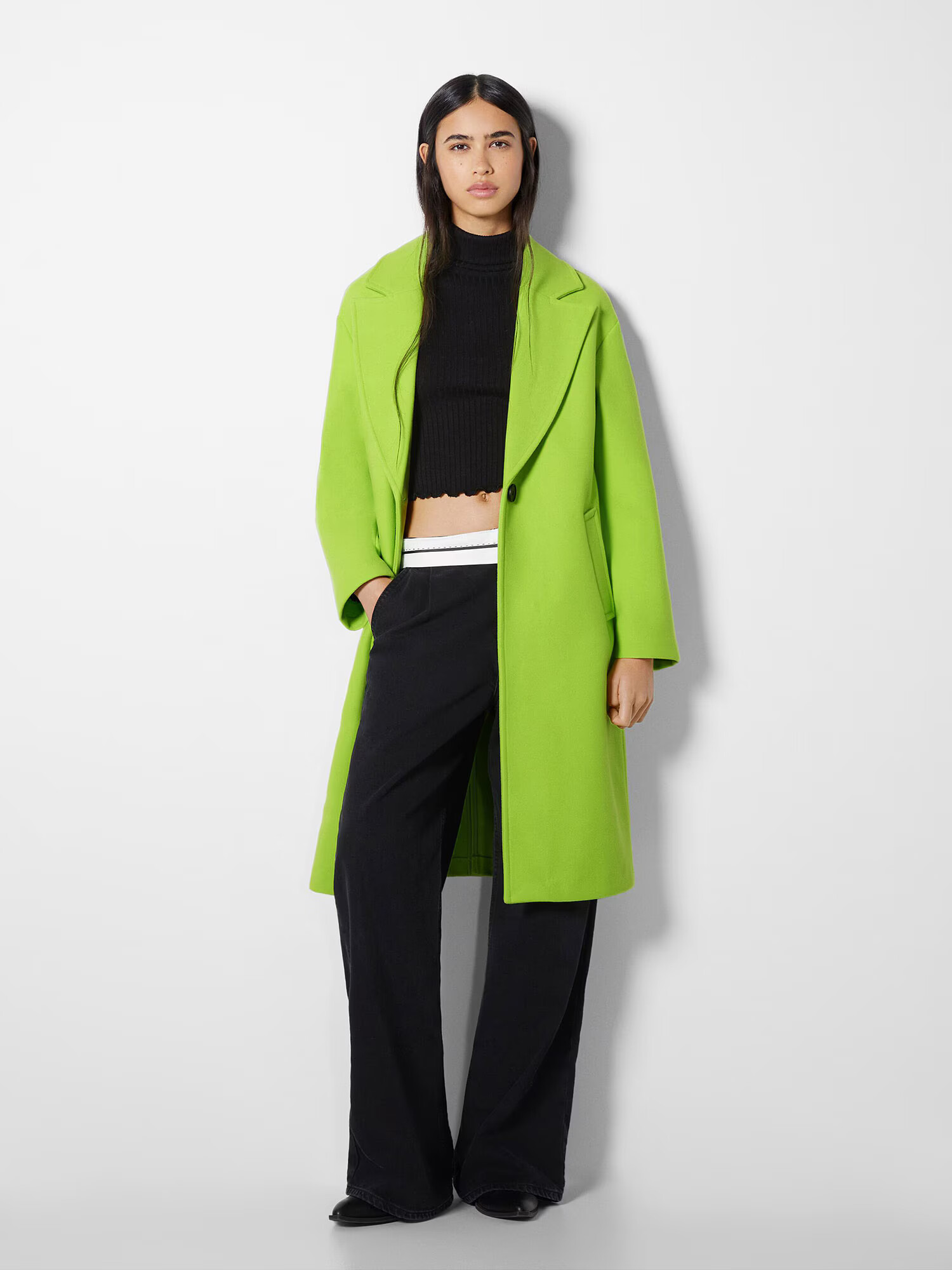 Bershka Palton de primăvară-toamnă verde kiwi - Pled.ro