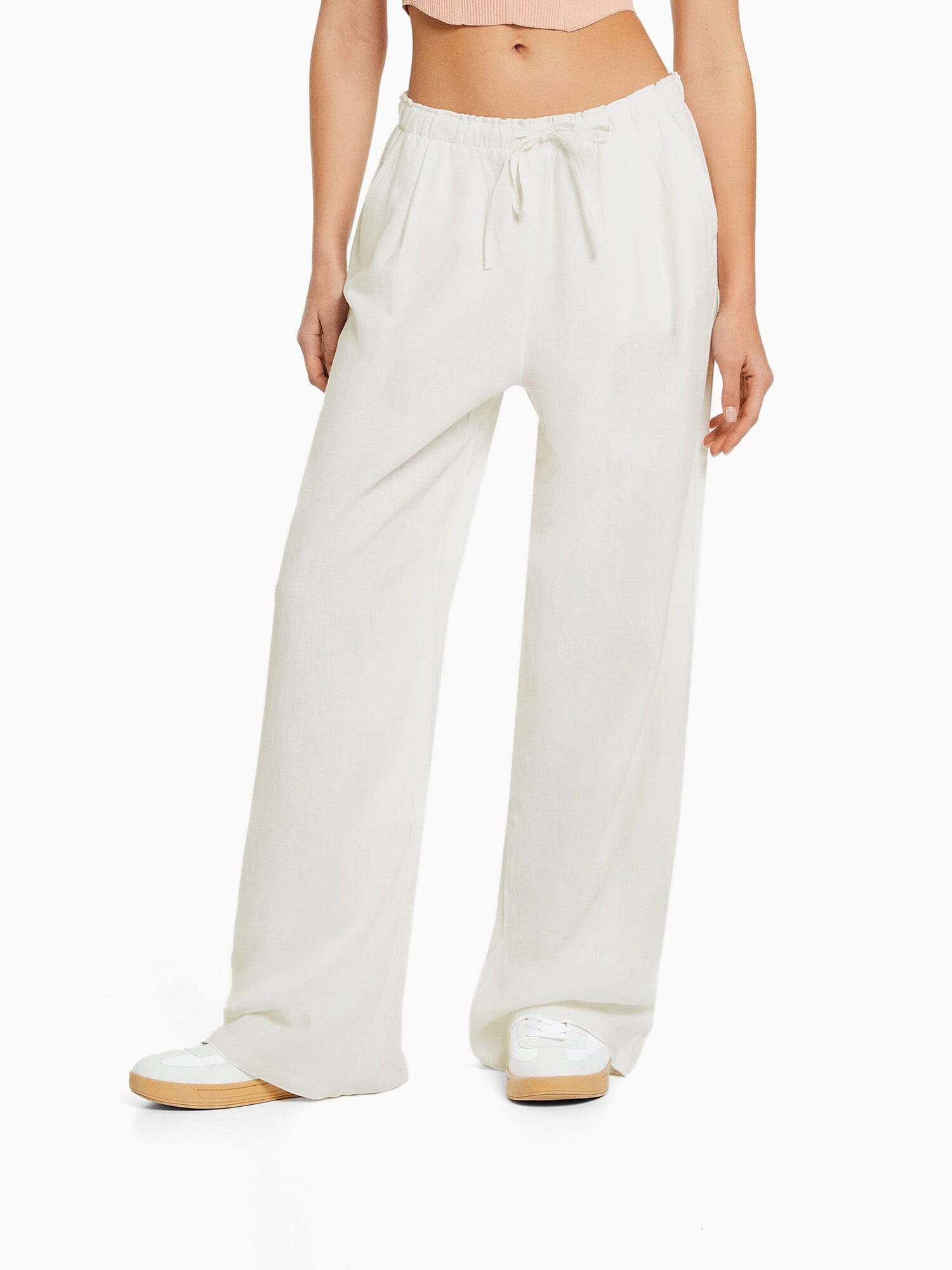 Bershka Pantaloni alb natural - Pled.ro