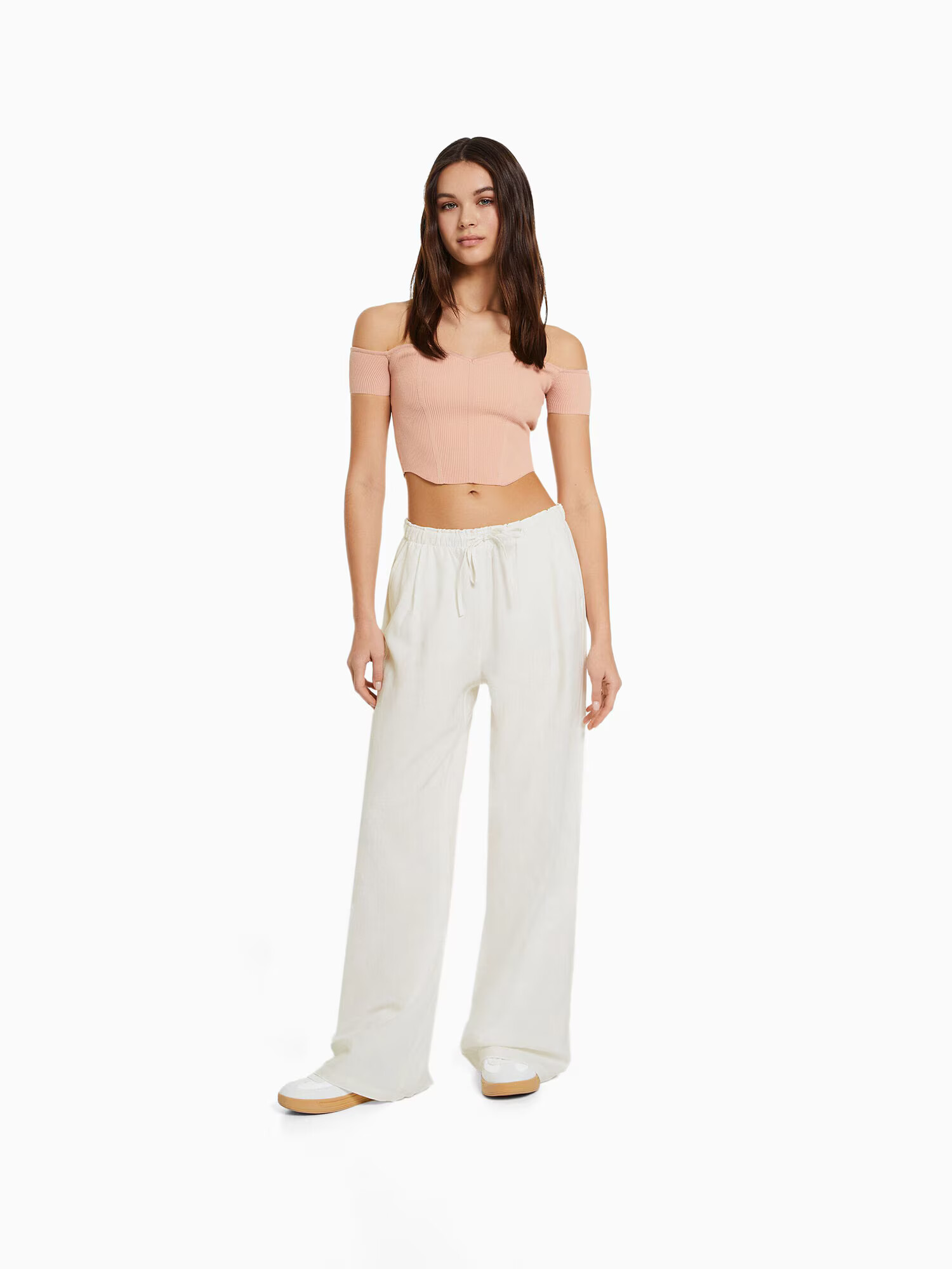 Bershka Pantaloni alb natural - Pled.ro