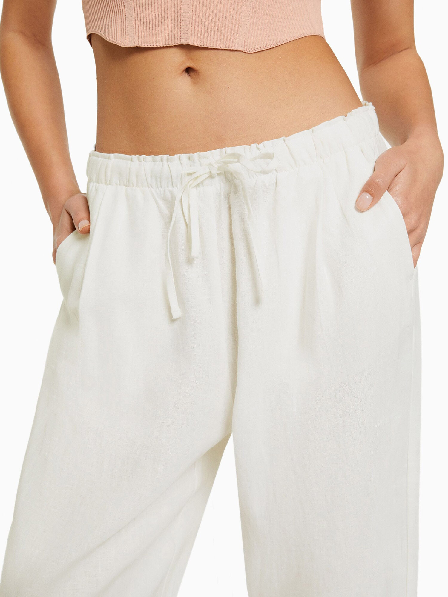 Bershka Pantaloni alb natural - Pled.ro