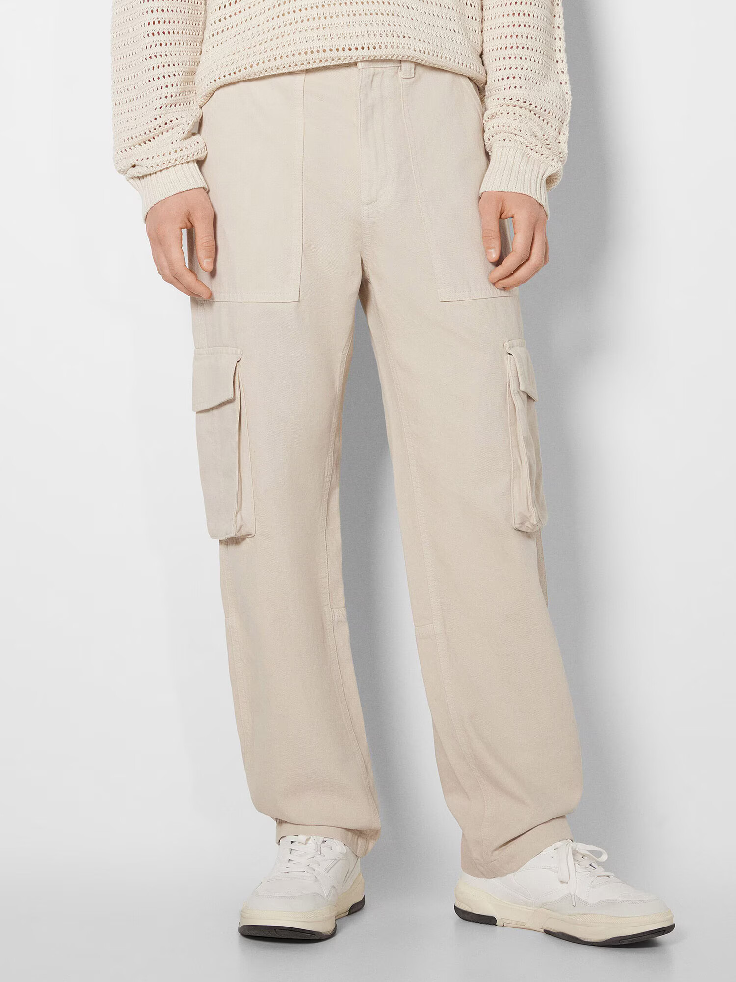 Bershka Pantaloni cu buzunare ecru - Pled.ro