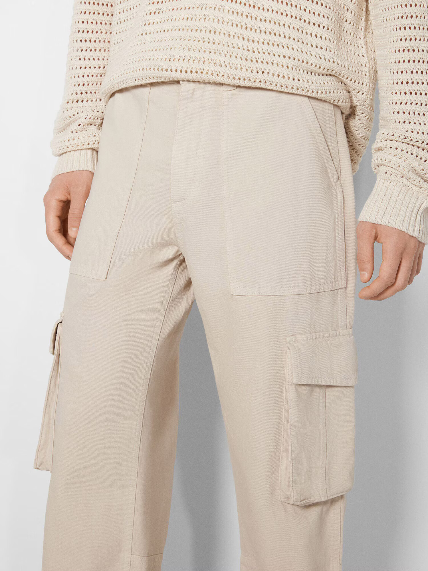 Bershka Pantaloni cu buzunare ecru - Pled.ro