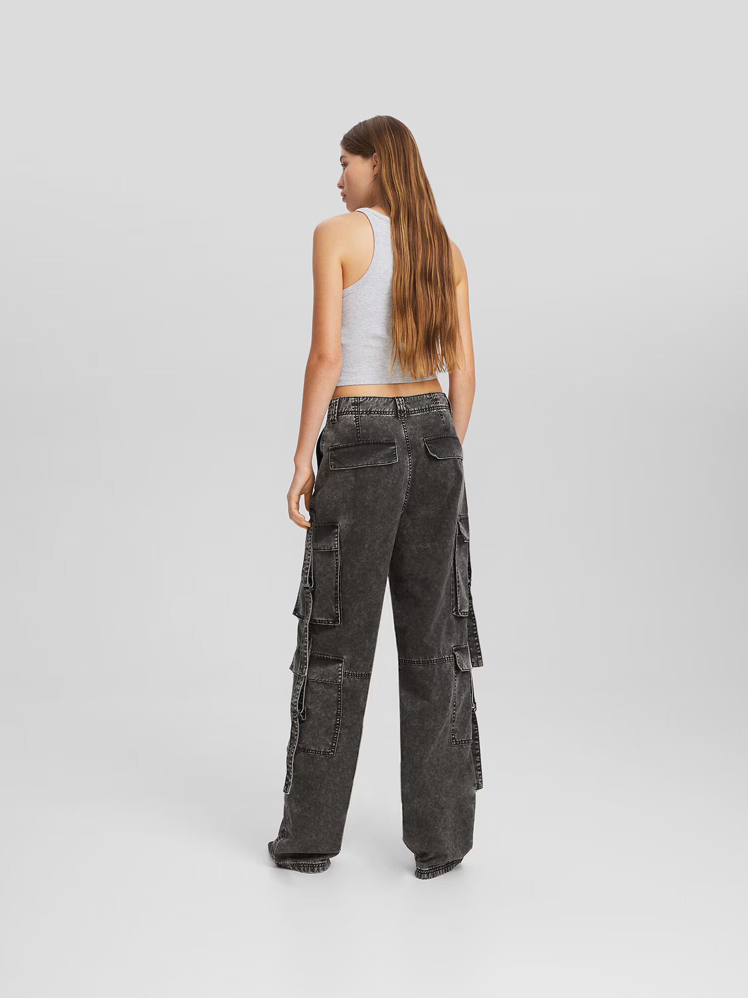 Bershka Pantaloni cu buzunare negru denim - Pled.ro