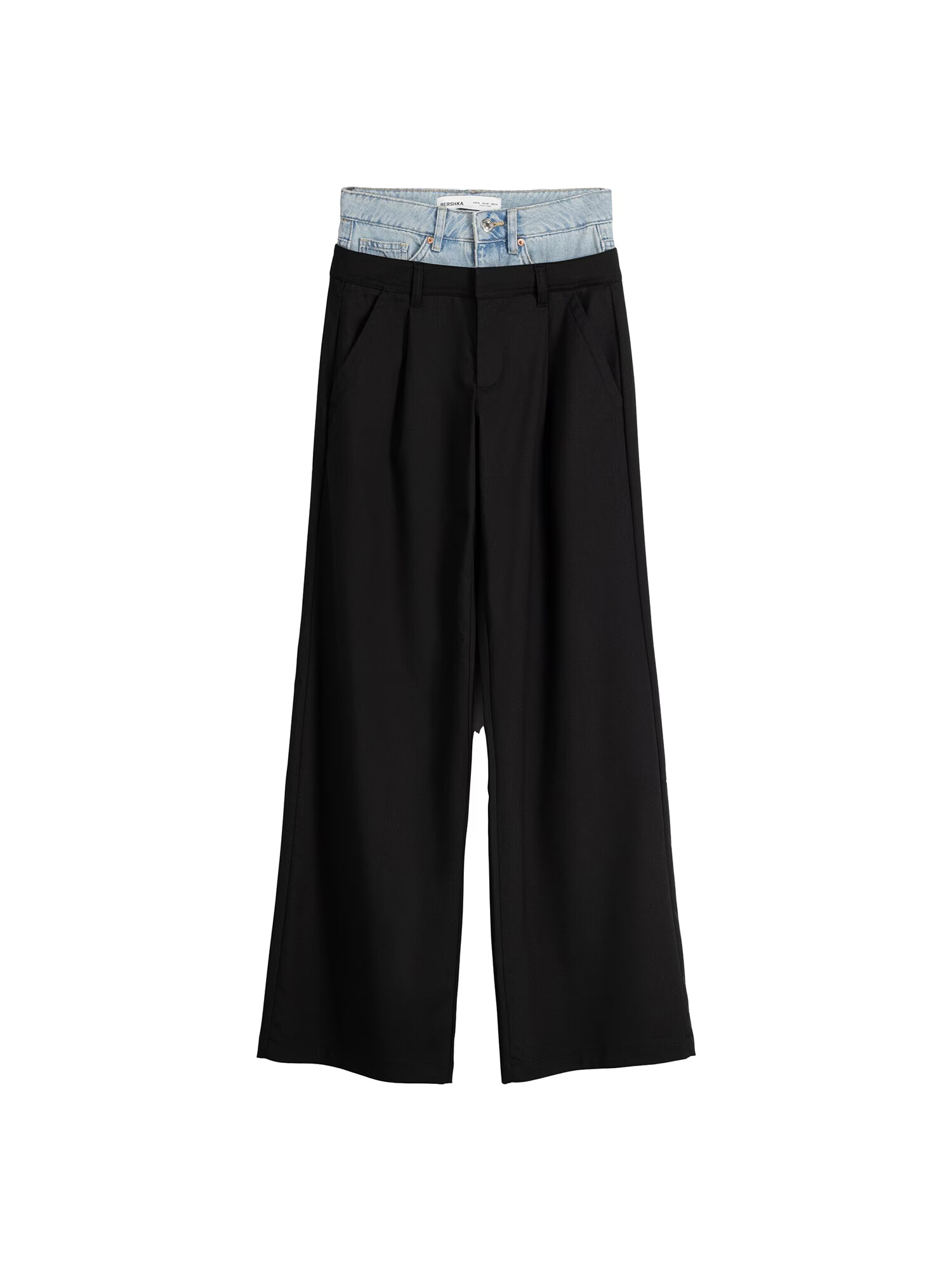 Bershka Pantaloni cutați albastru denim / negru - Pled.ro