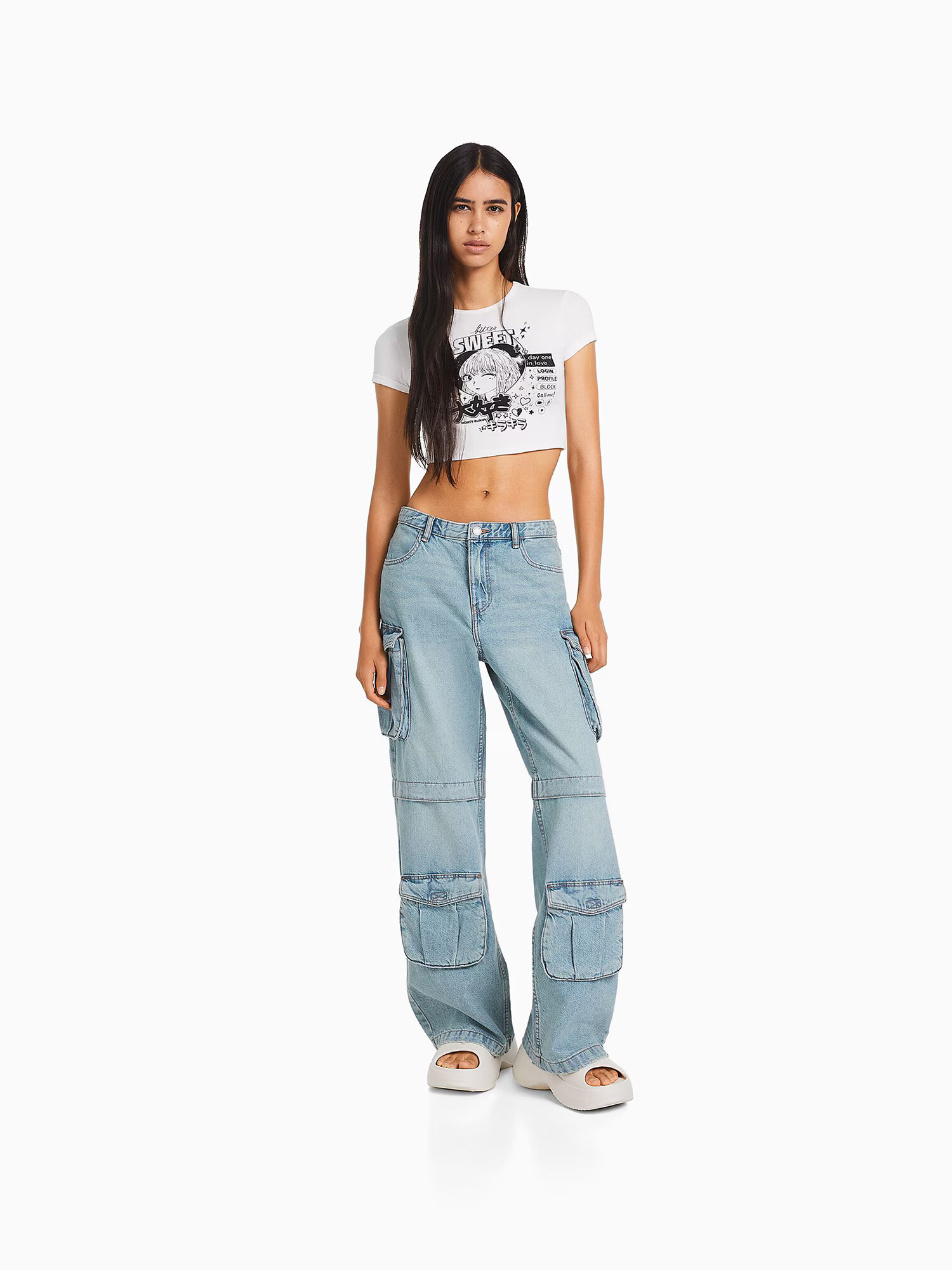 Bershka Pantaloni eleganți albastru denim - Pled.ro