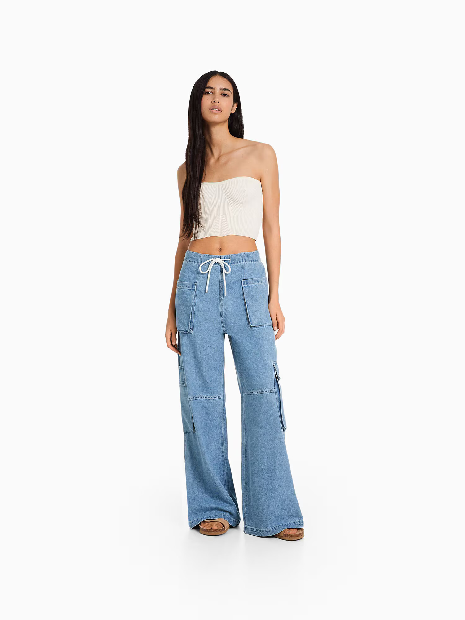 Bershka Pantaloni eleganți albastru denim - Pled.ro