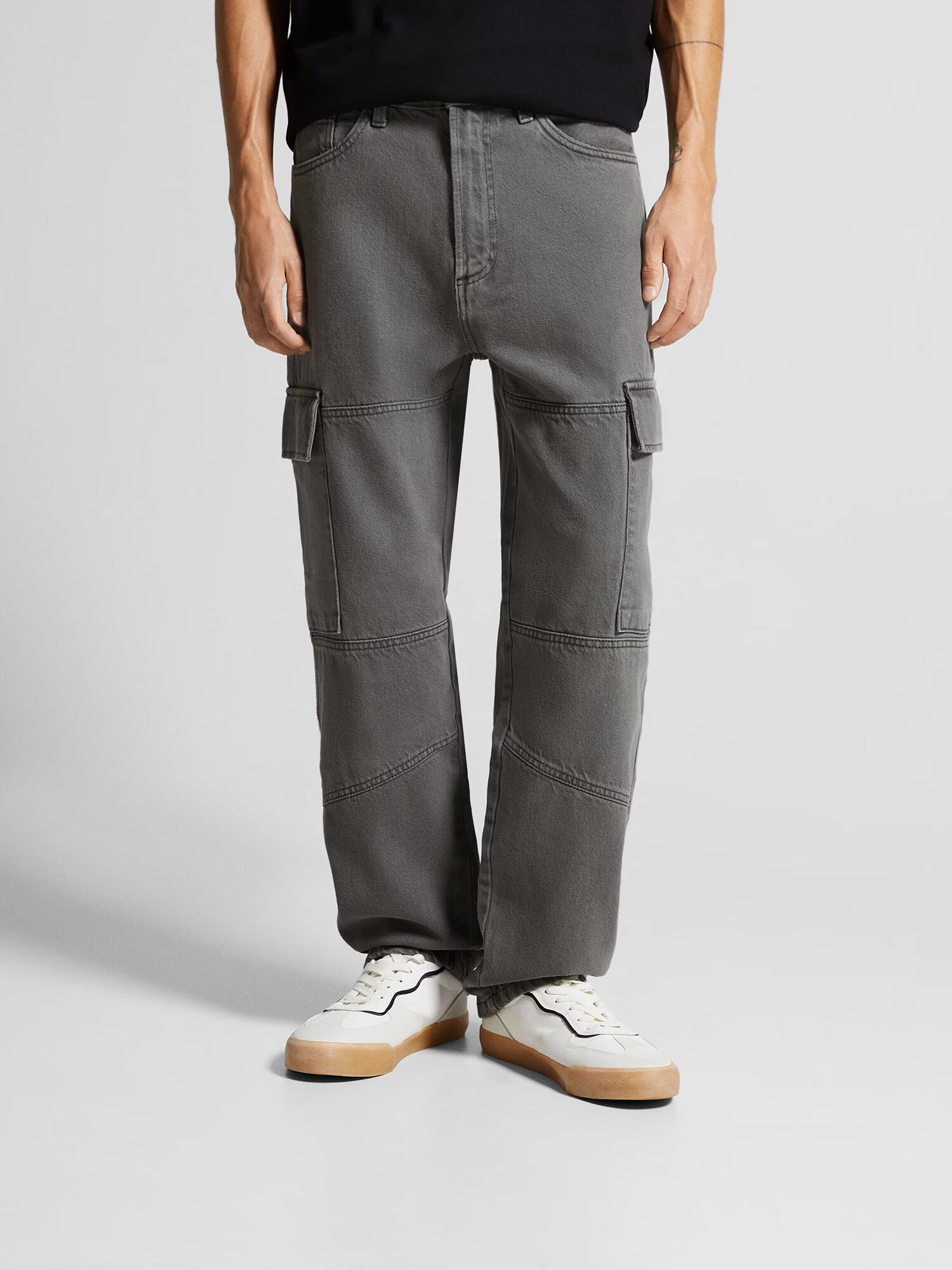 Bershka Pantaloni eleganți gri denim - Pled.ro