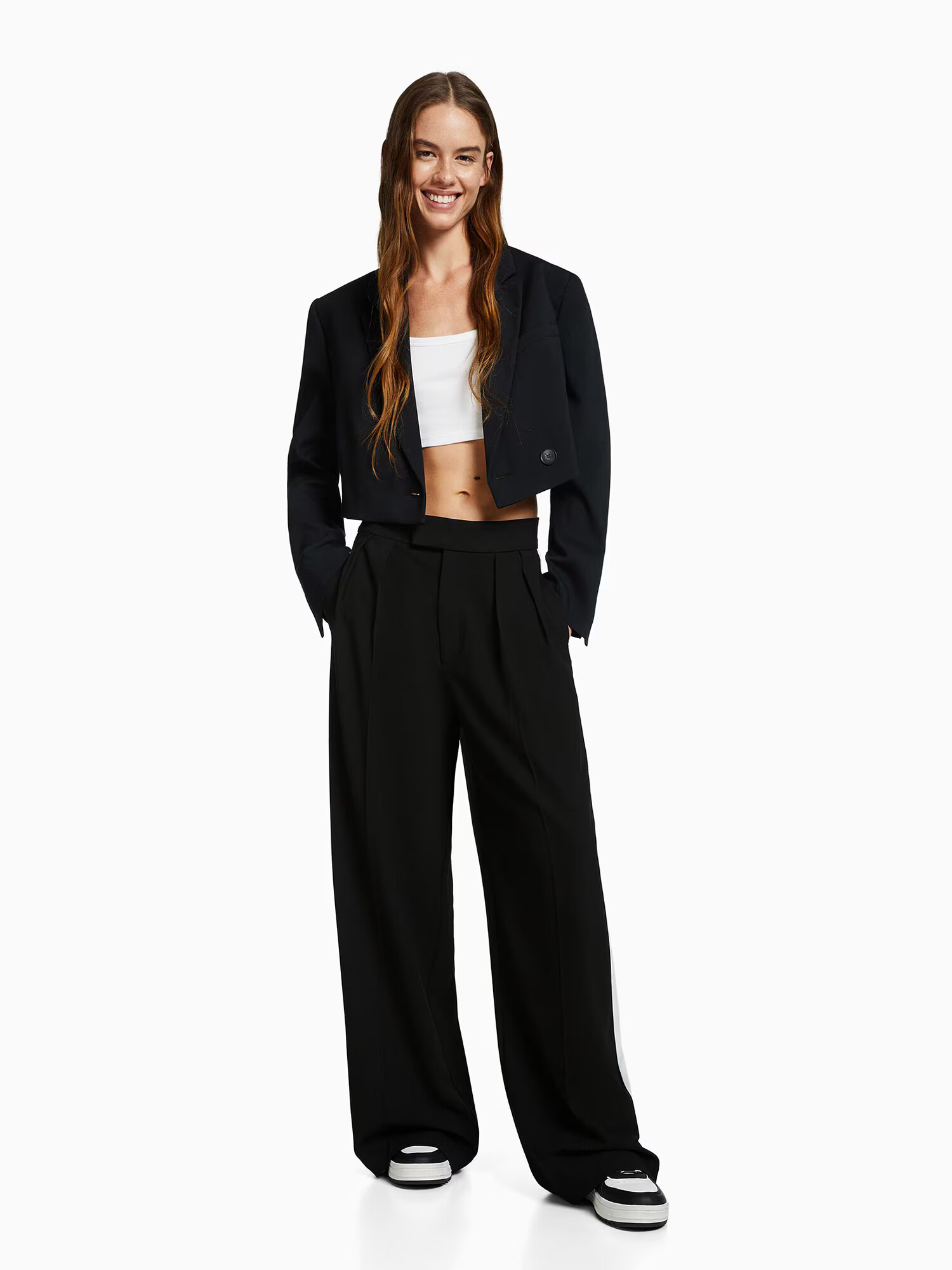 Bershka Pantaloni negru / alb - Pled.ro