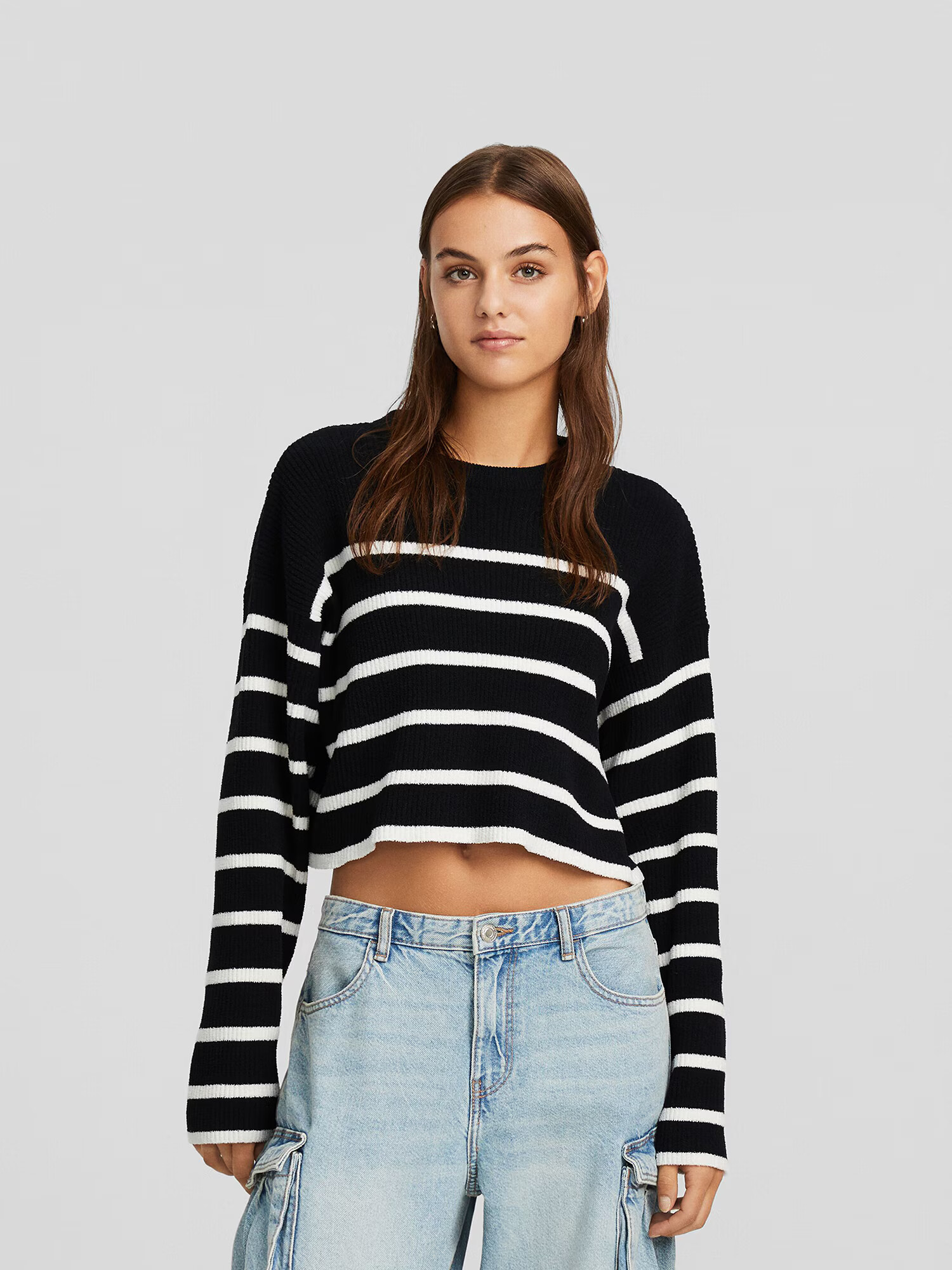 Bershka Pulover negru / alb - Pled.ro