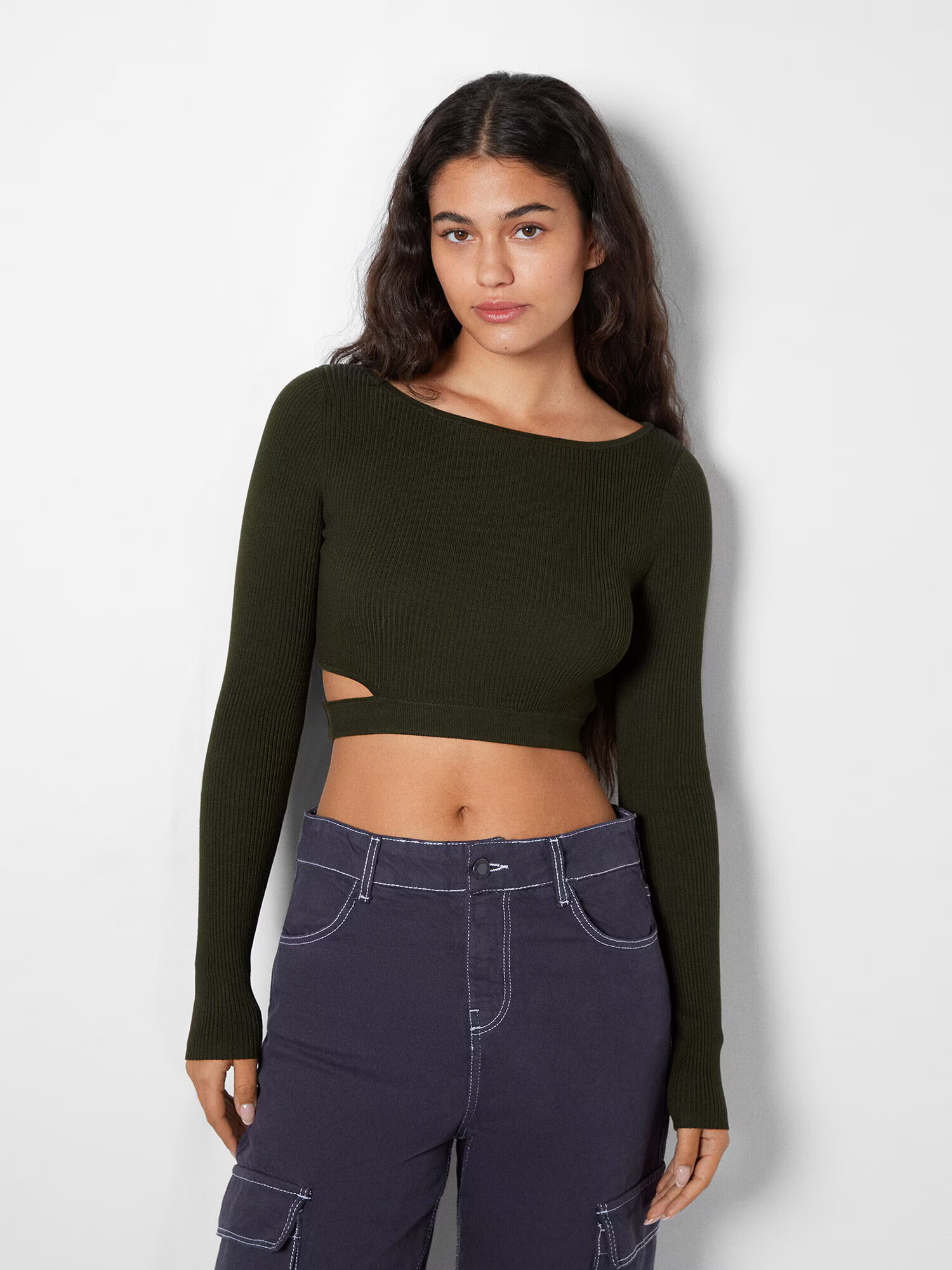 Bershka Pulover verde închis - Pled.ro