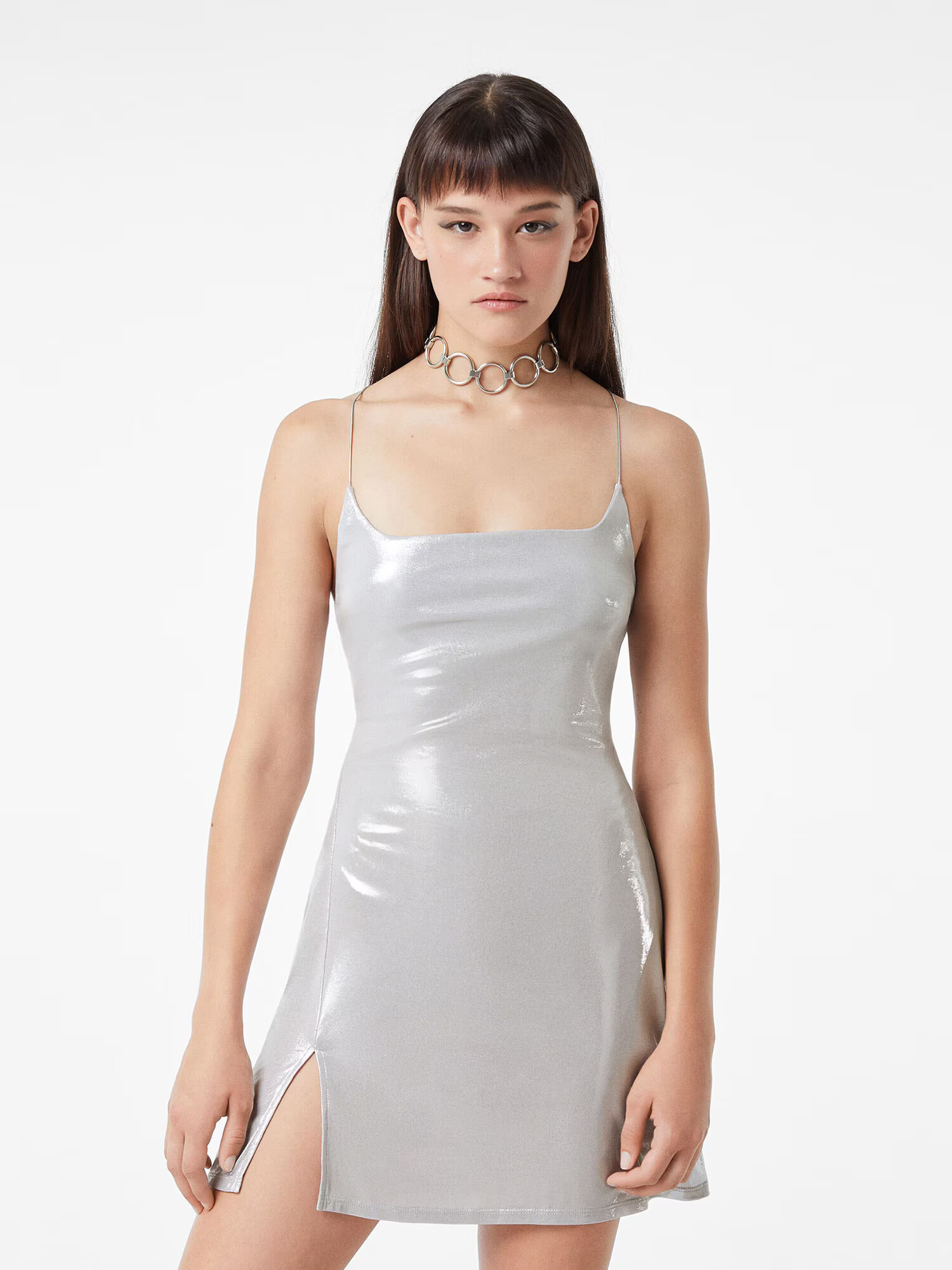 Bershka Rochie de cocktail argintiu - Pled.ro