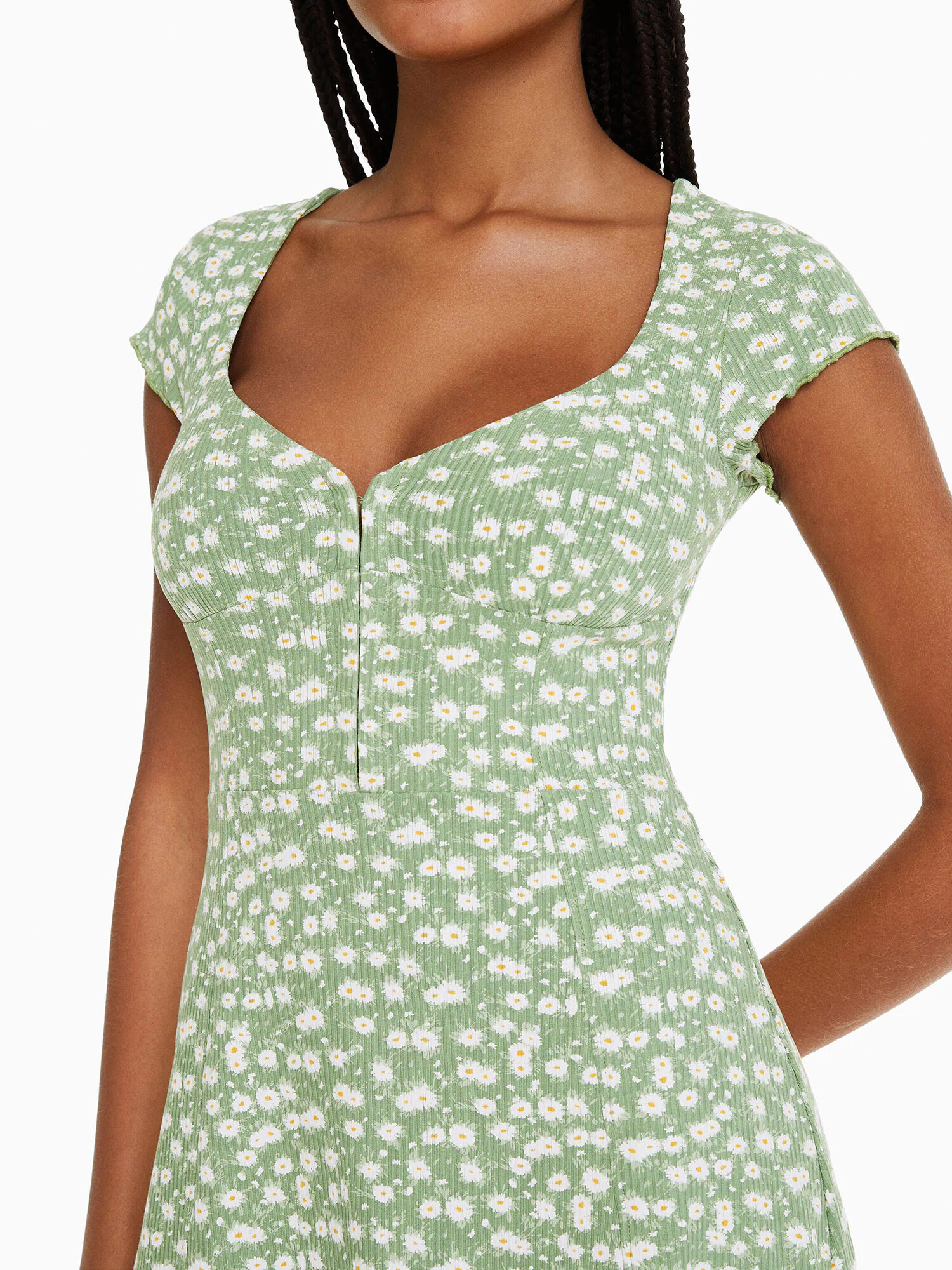 Bershka Rochie de vară galben / verde deschis / alb - Pled.ro