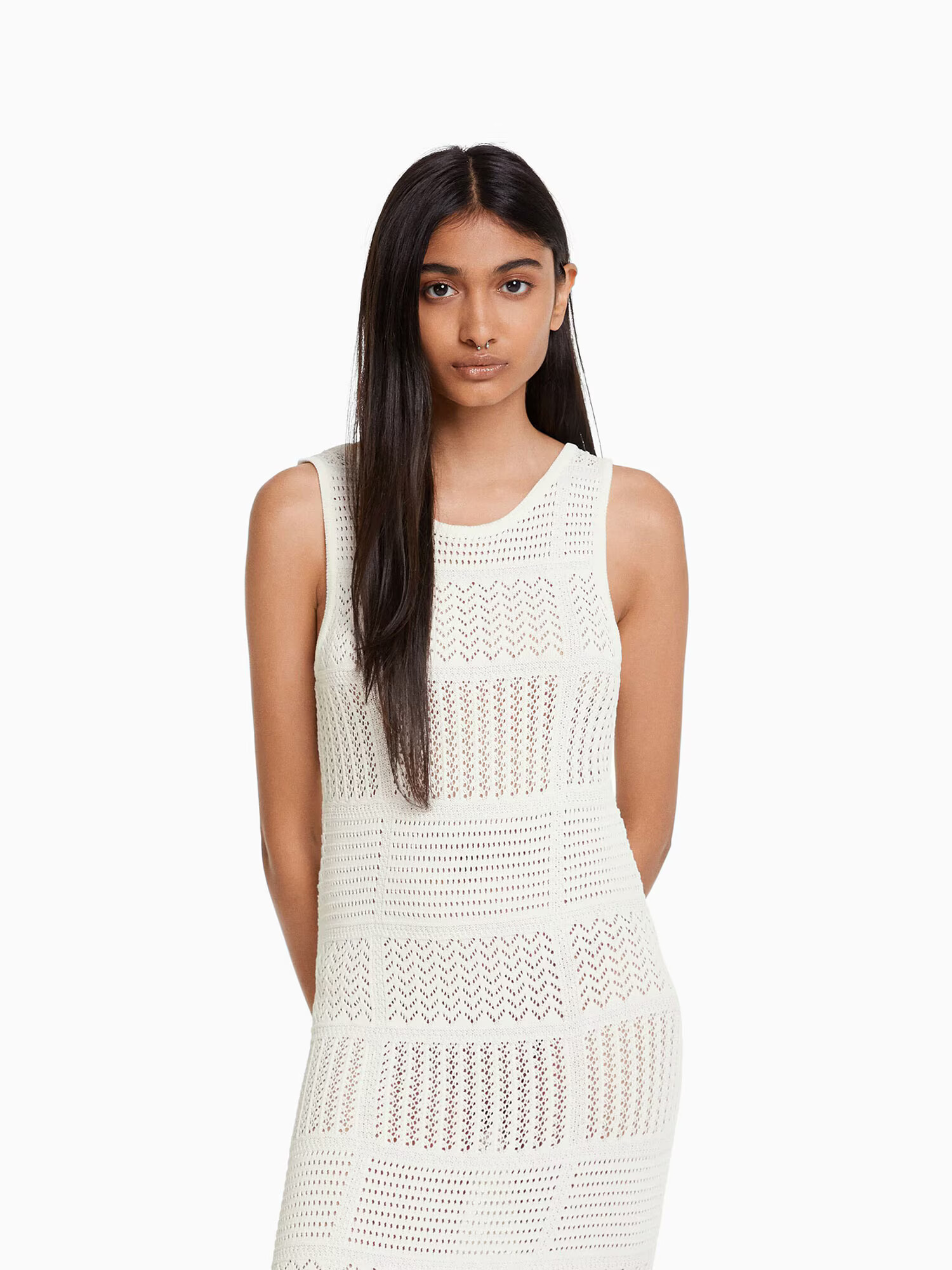 Bershka Rochie tricotat ecru - Pled.ro