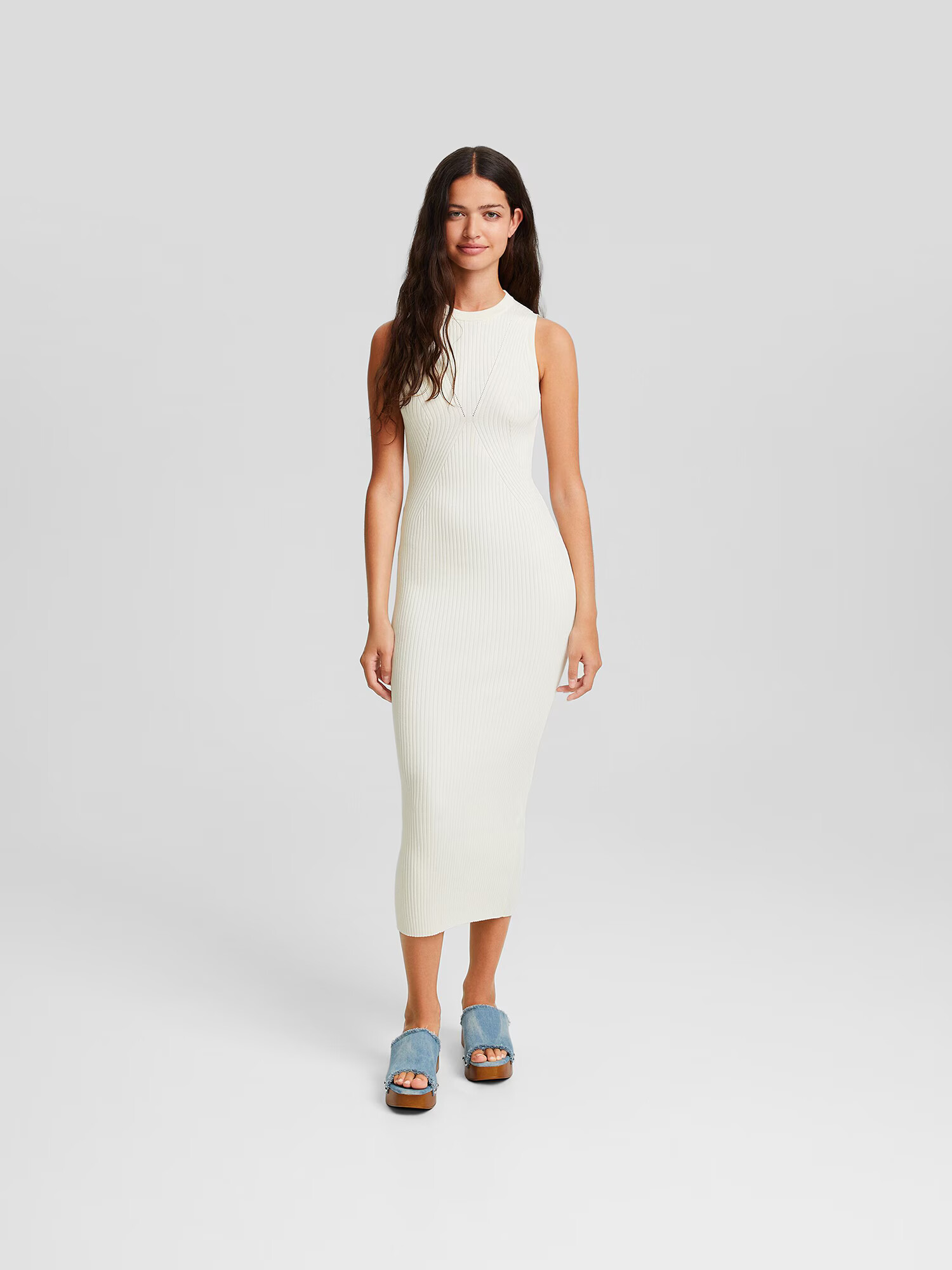 Bershka Rochie tricotat ecru - Pled.ro