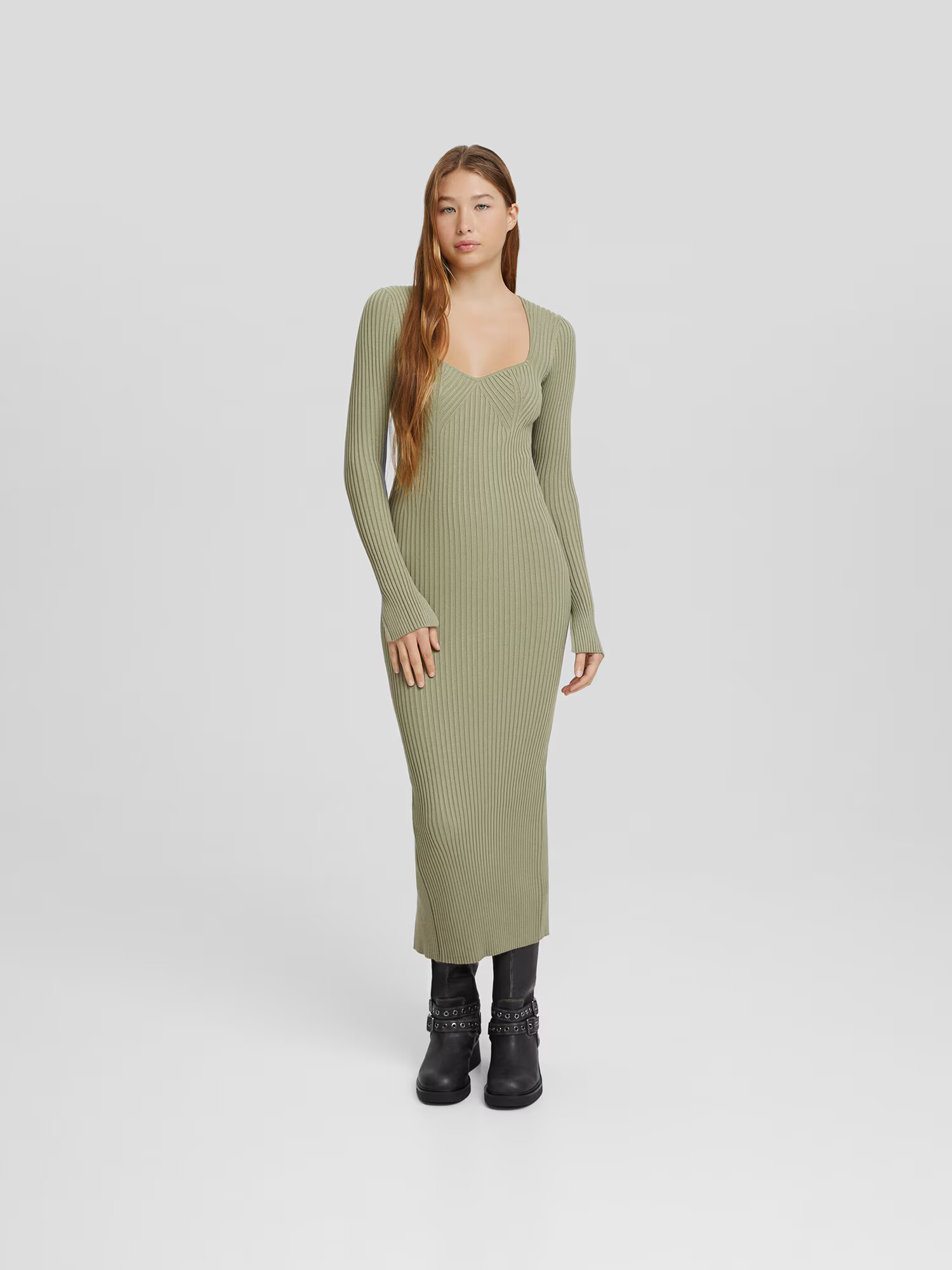 Bershka Rochie tricotat kaki - Pled.ro