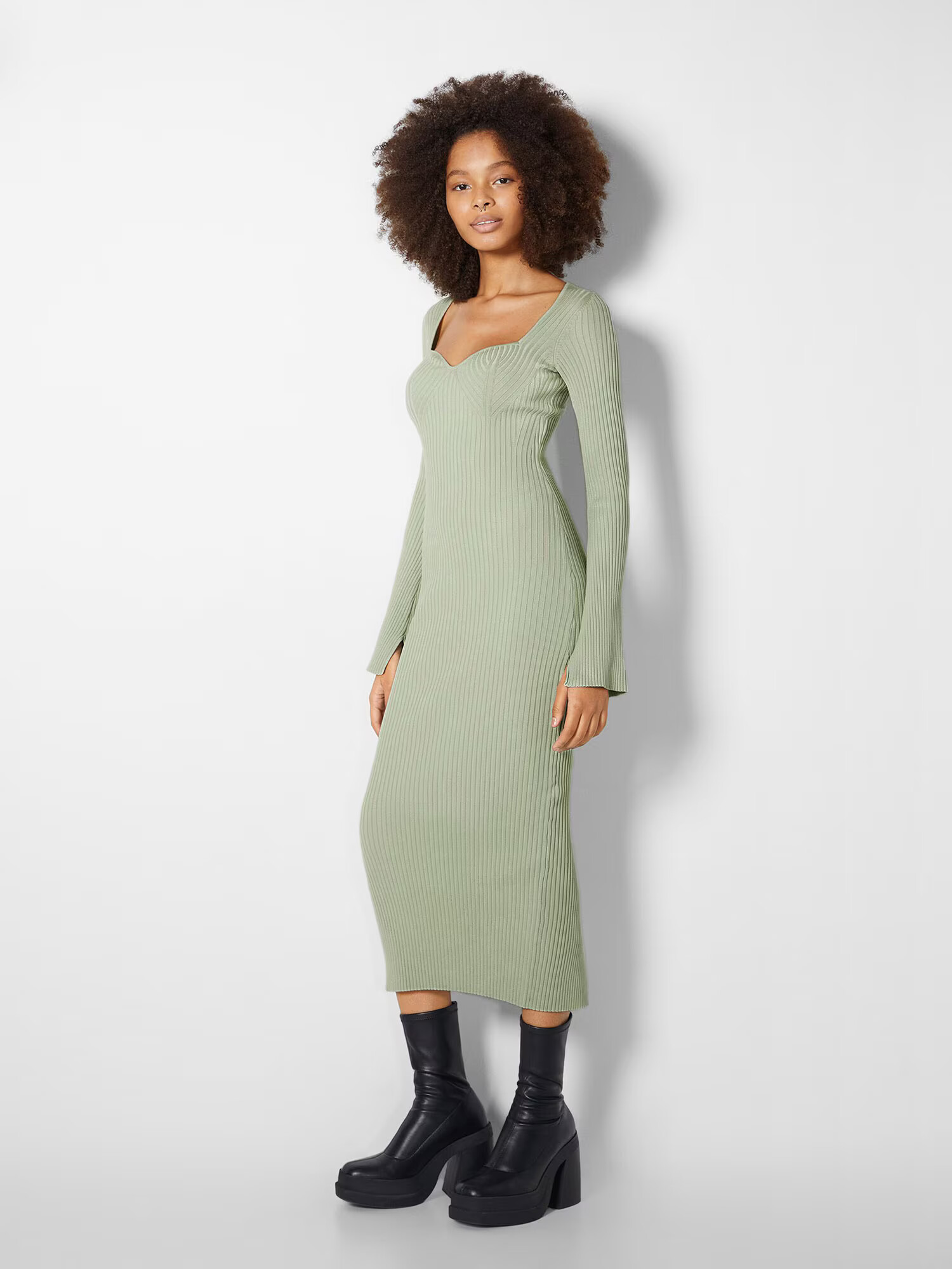 Bershka Rochie tricotat verde iarbă - Pled.ro