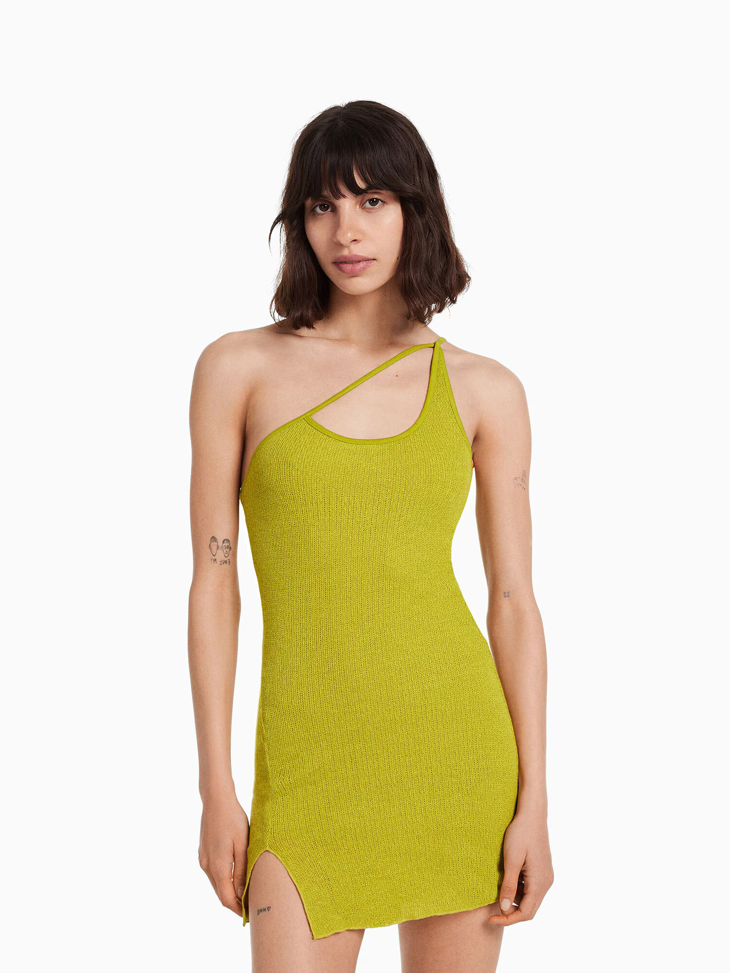 Bershka Rochie tricotat verde stuf - Pled.ro