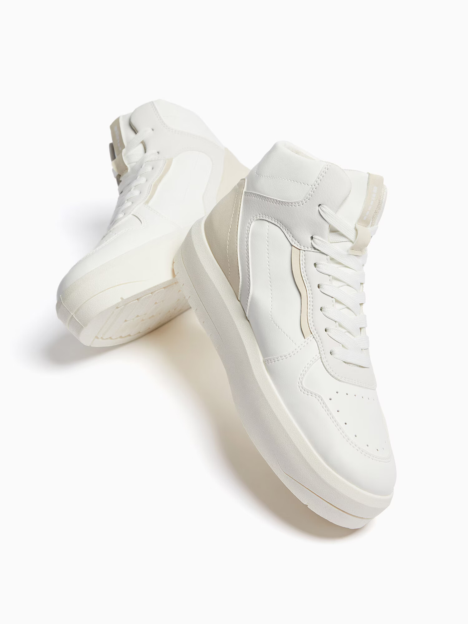 Bershka Sneaker înalt alb kitt / alb - Pled.ro