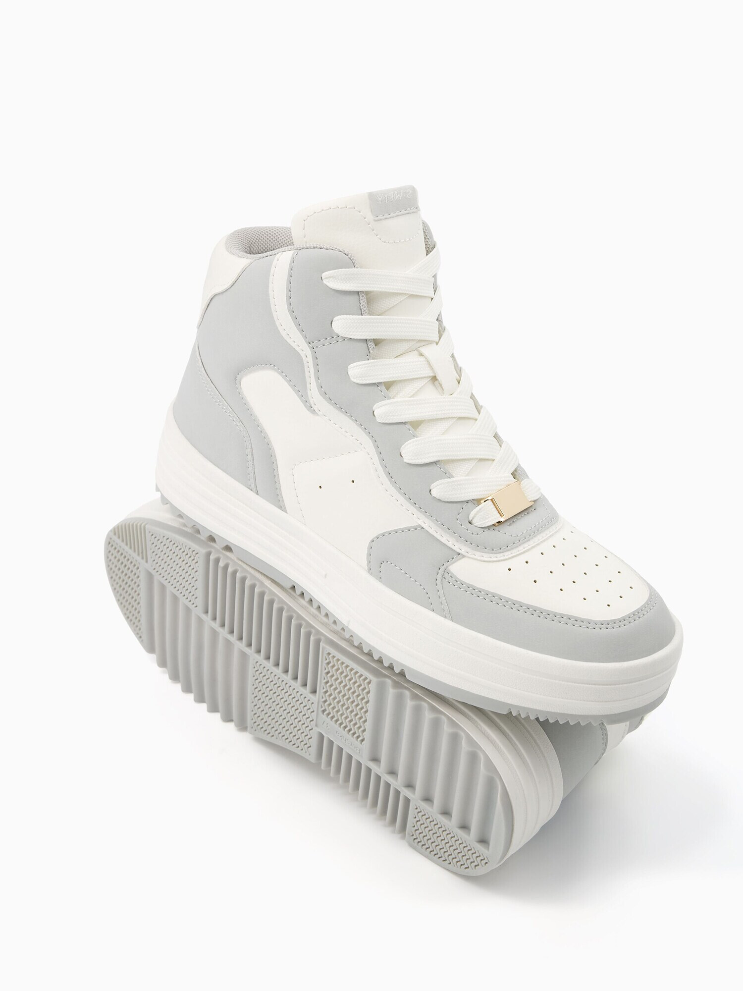 Bershka Sneaker înalt gri deschis / alb - Pled.ro