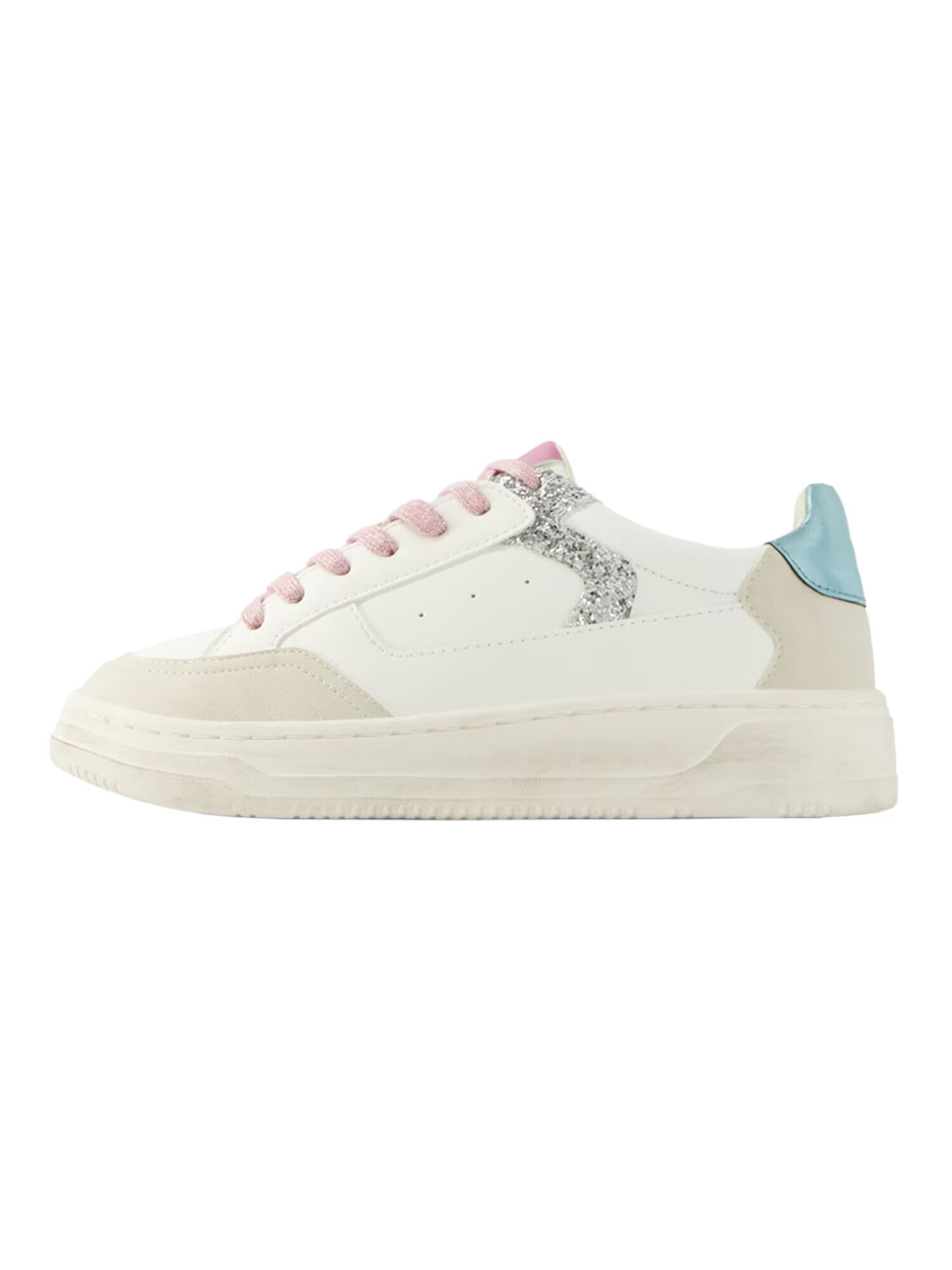 Bershka Sneaker low bej / albastru deschis / roz / alb - Pled.ro