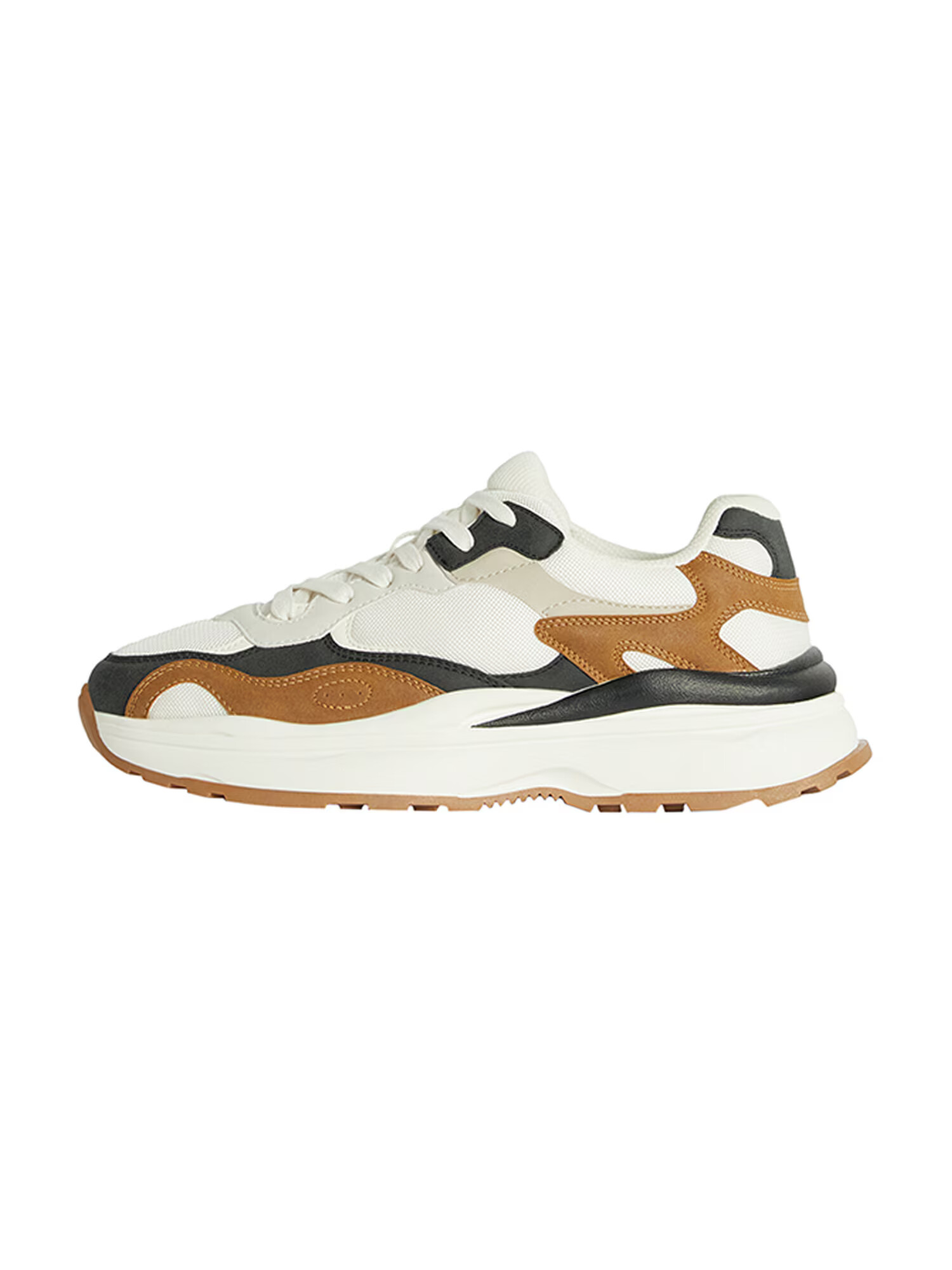 Bershka Sneaker low crem / maro caramel / gri metalic / alb - Pled.ro