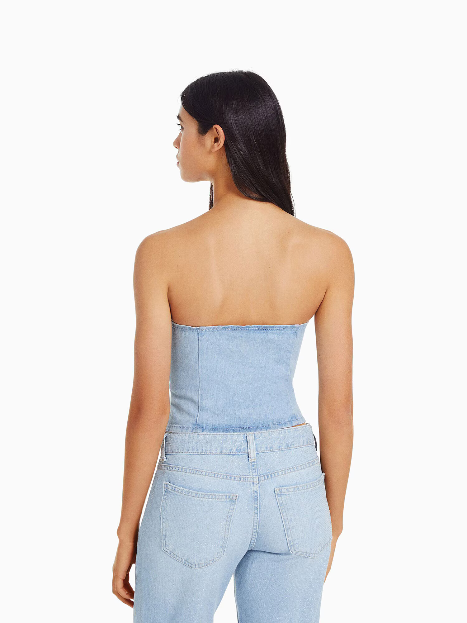 Bershka Top albastru denim - Pled.ro