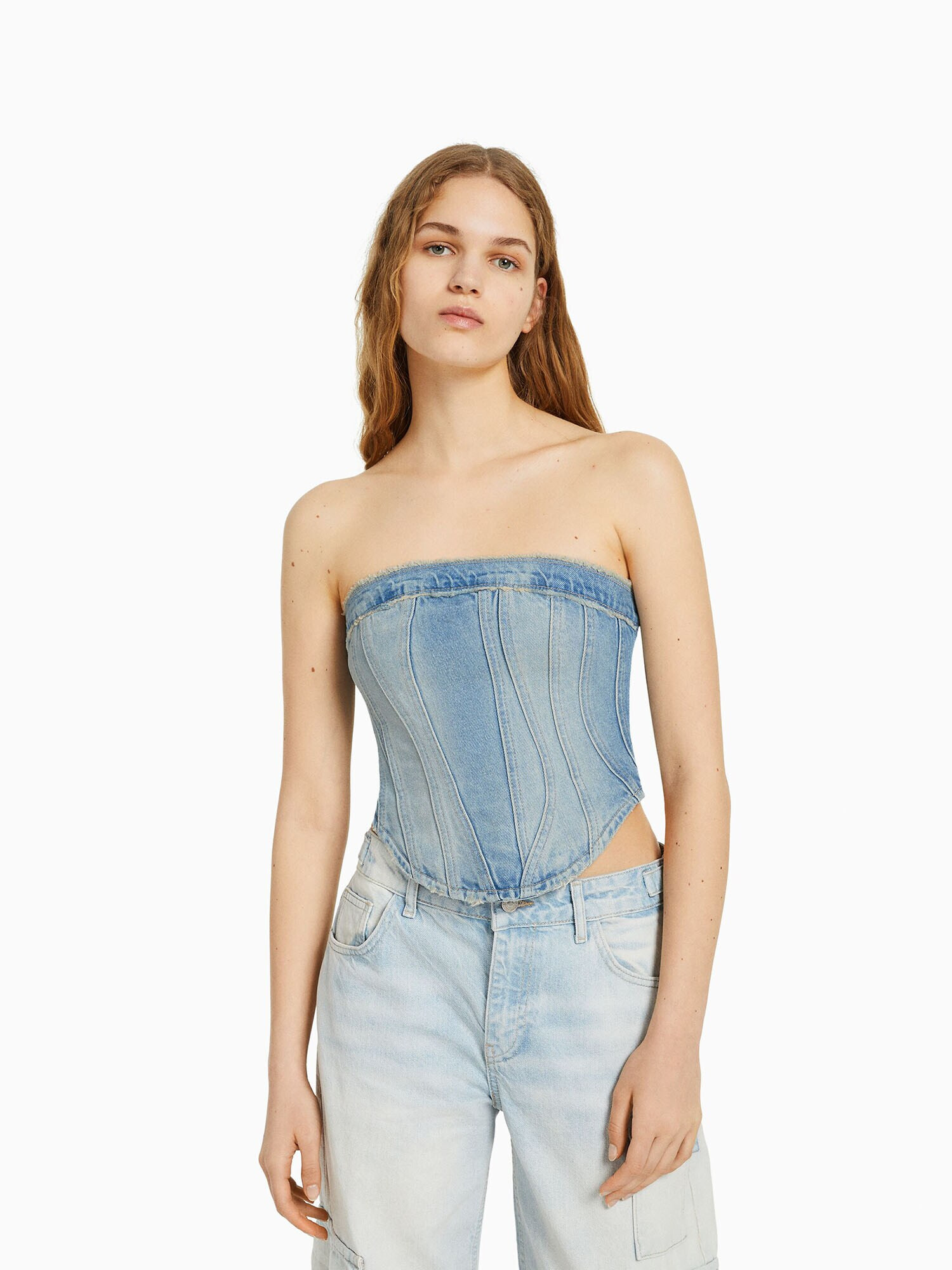 Bershka Top albastru denim - Pled.ro