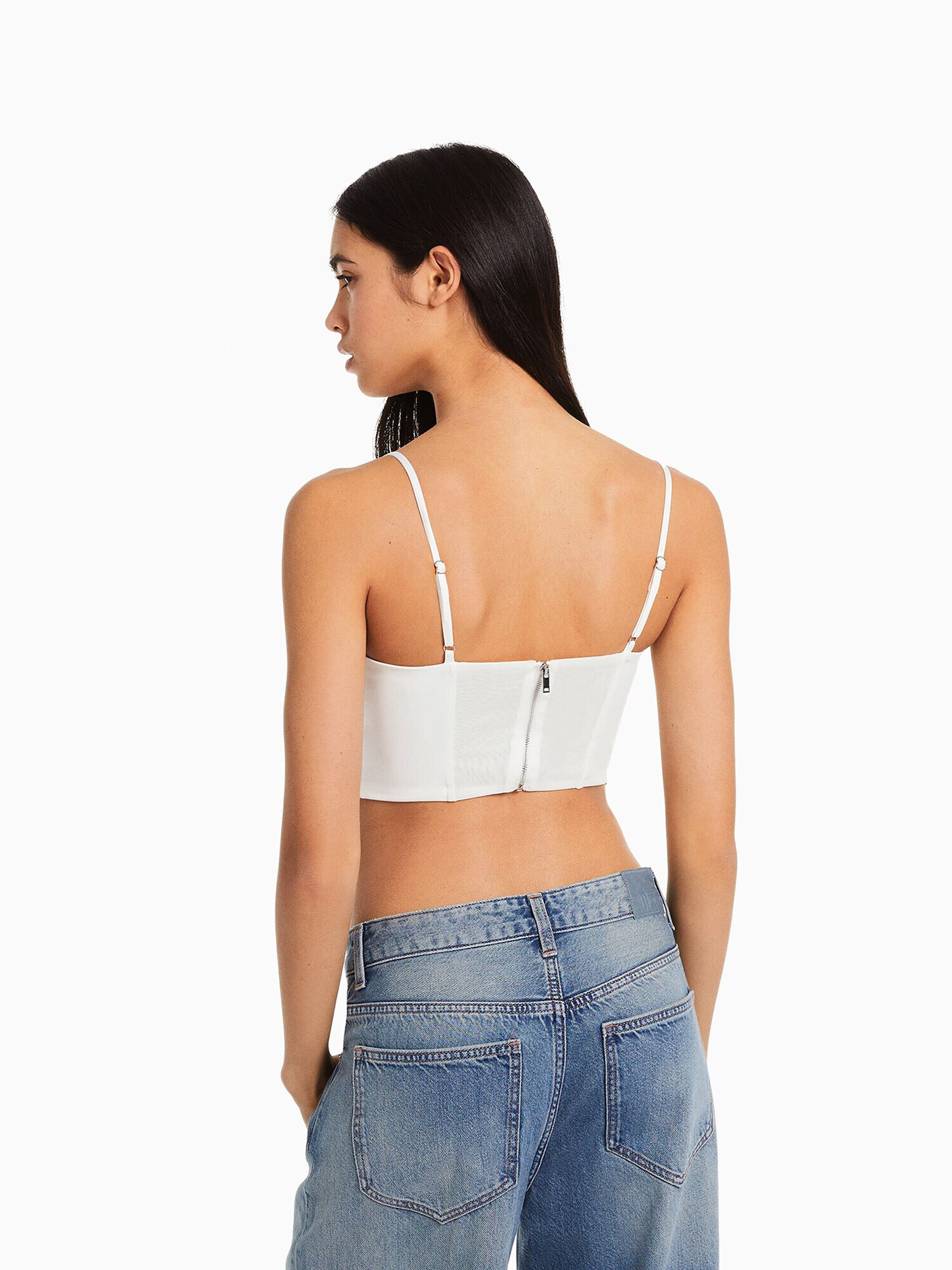 Bershka Top argintiu / alb - Pled.ro